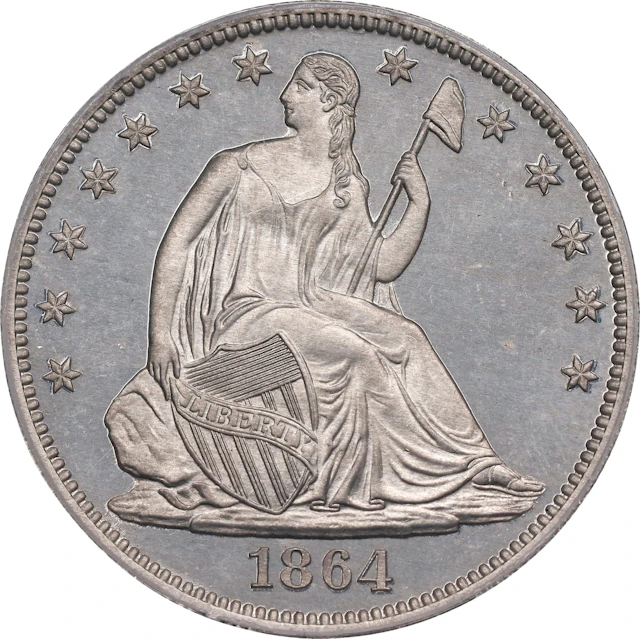 1864 Pattern Liberty Seated Half Dollar. Judd-393, Pollock-461. Rarity-8.