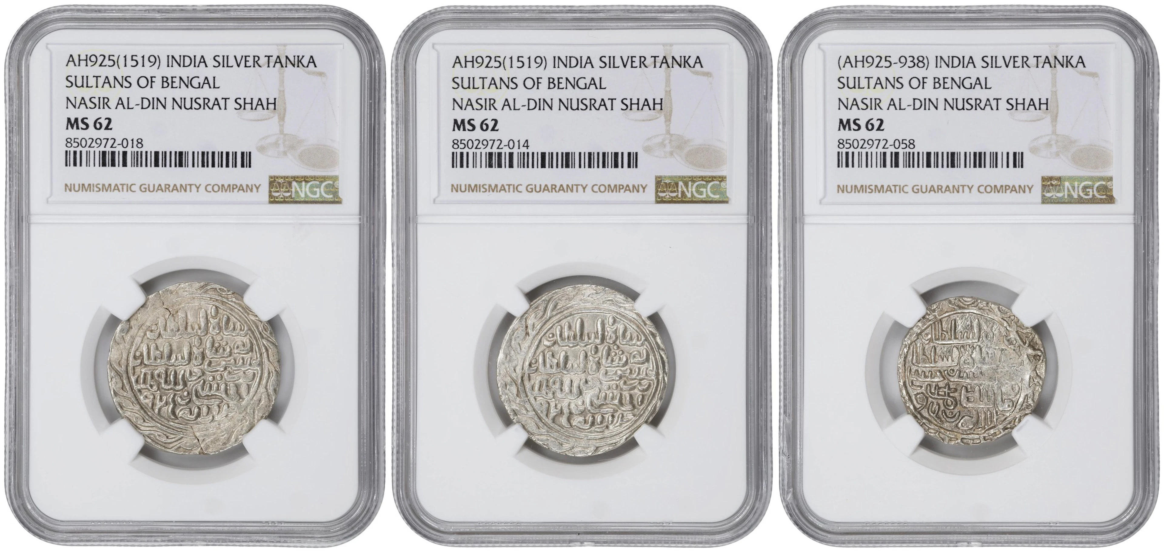 INDIA. Bengal Sultanate. Trio of Silver Tankas (3 Pieces), ND (AH