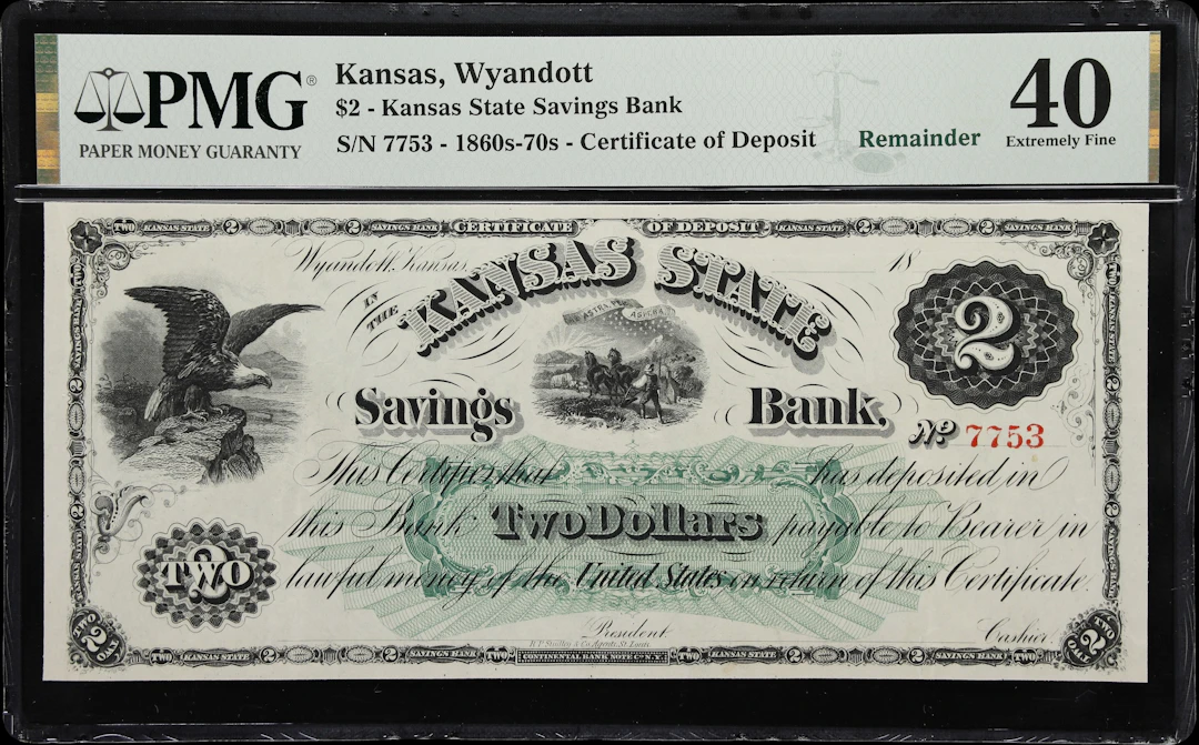Wyandott, Kansas. Kansas State Savings Bank. 18xx $2. PMG Extremely