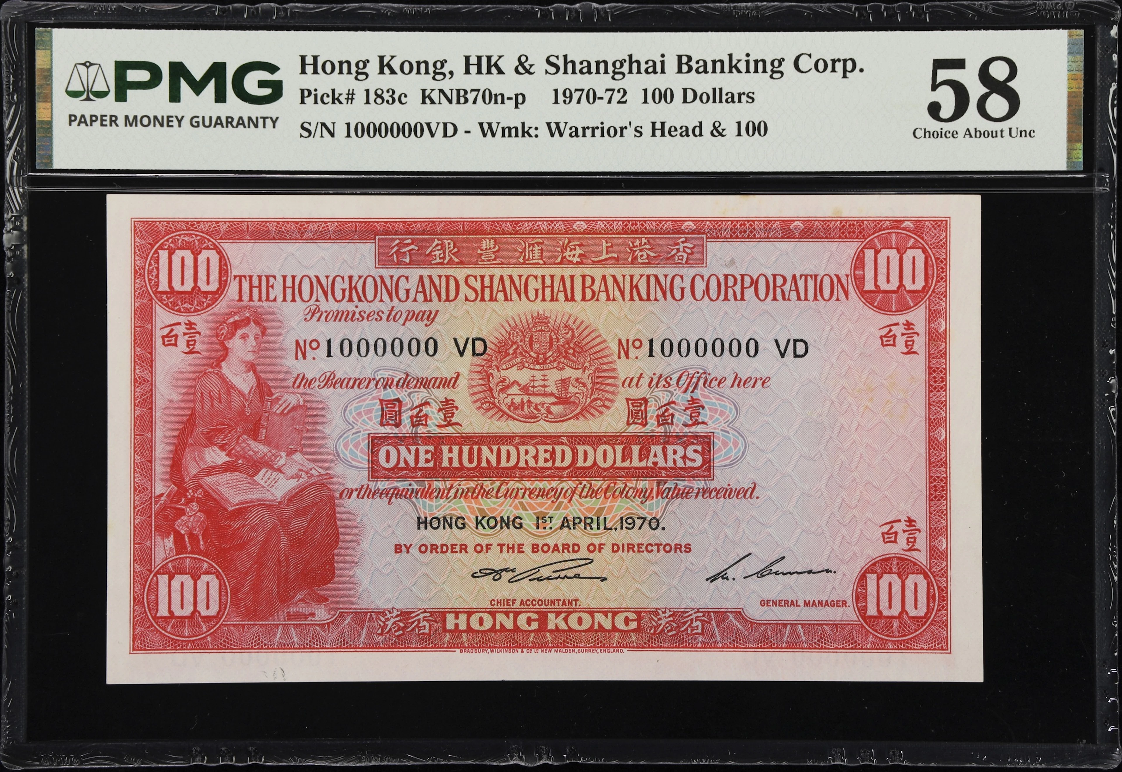 HONG KONG (SAR). Hong Kong & Shanghai Banking Corporation. 100 Dollars