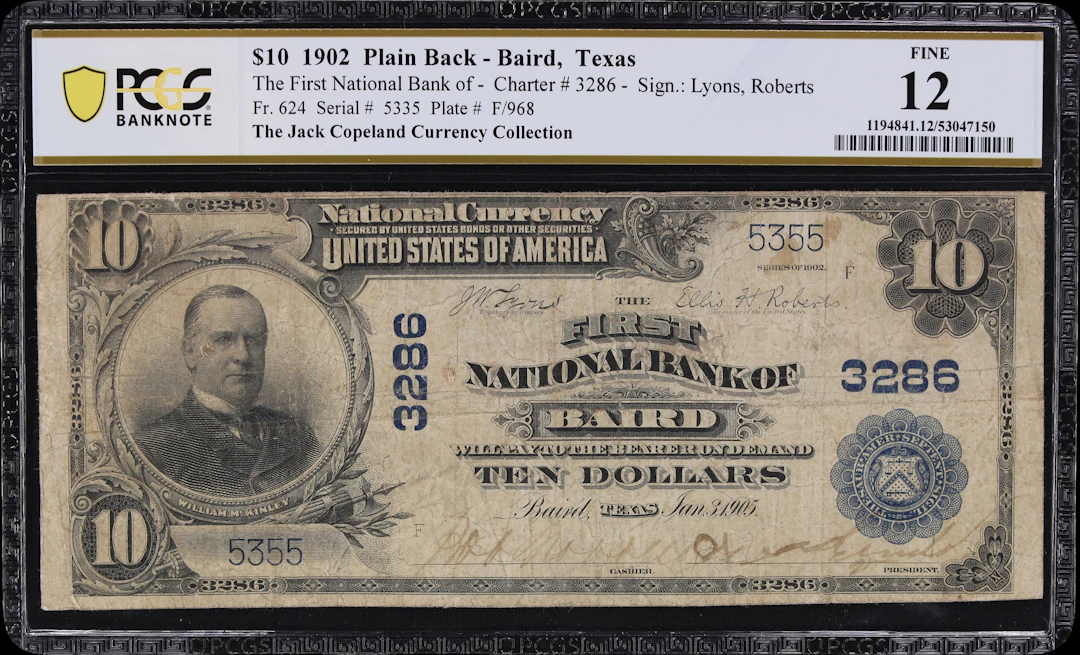 Baird, Texas. $10 1902 Plain Back. Fr. 624. First NB. Charter #3286.