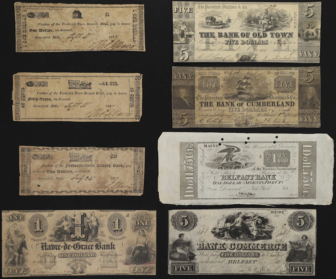 Lot of (8) Maryland Obsoletes. Mixed Issuers. 1835 - 55 Mixed Denominations.