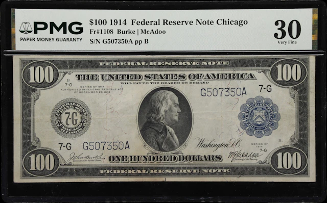 Fr. 1108. 1914 $100 Federal Reserve Note. Chicago. PMG Very Fine 30.