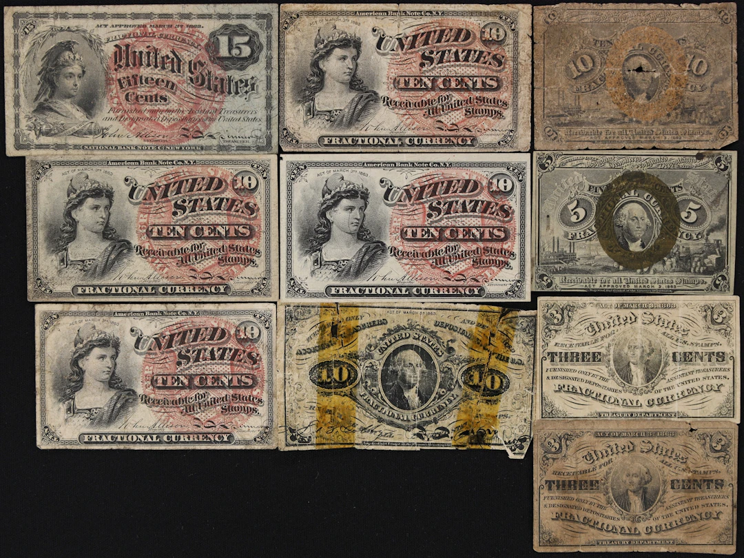Lot of (10) Mixed Fractionals. Mixed Denominations. Second, Third