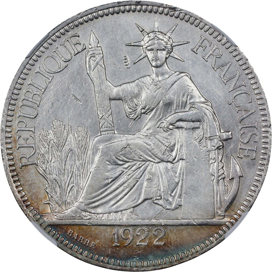 FRENCH INDO-CHINA. Piastre, 1922-H. Birmingham (Heaton) Mint. NGC