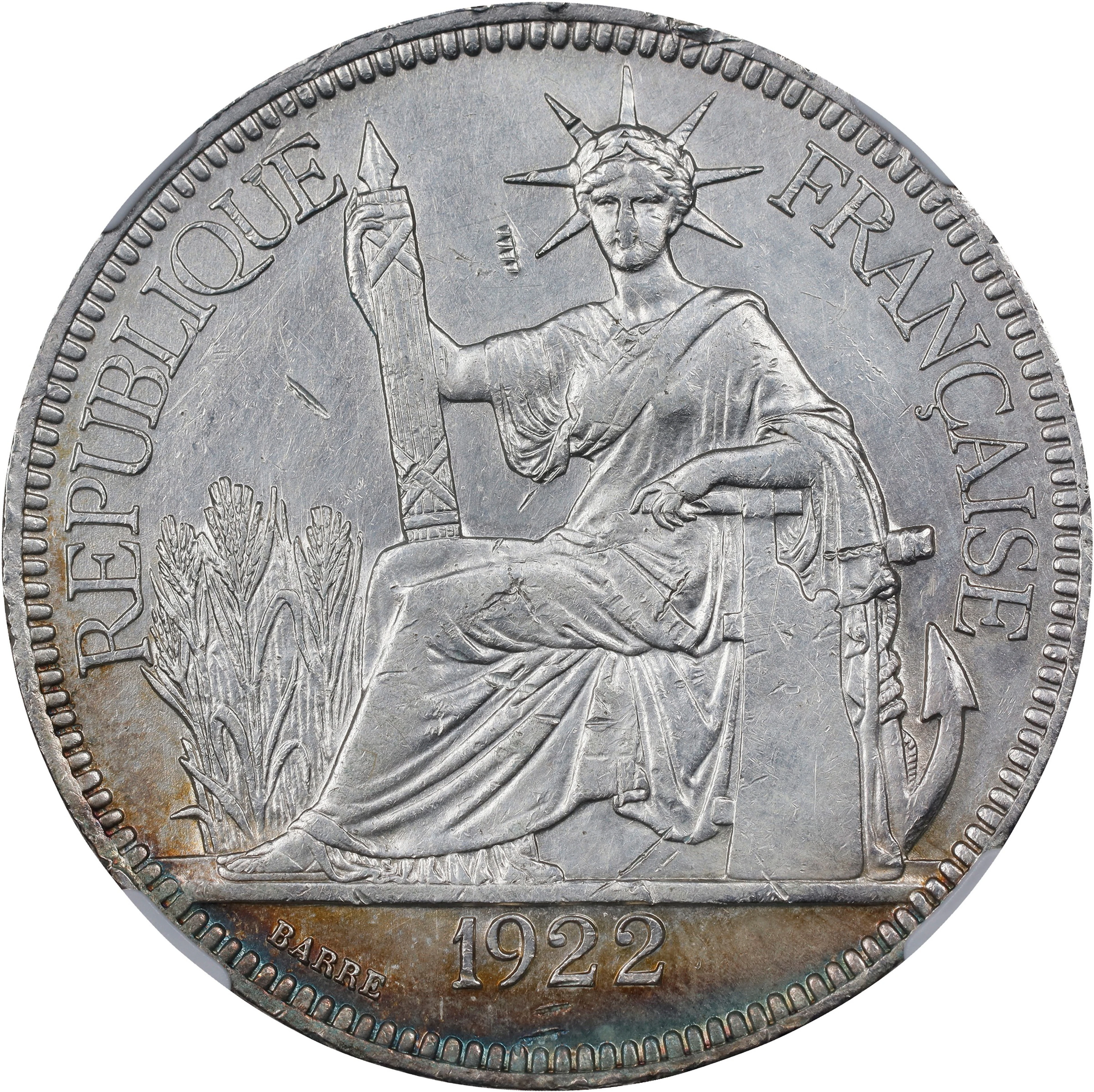 FRENCH INDO-CHINA. Piastre, 1922-H. Birmingham (Heaton) Mint. NGC