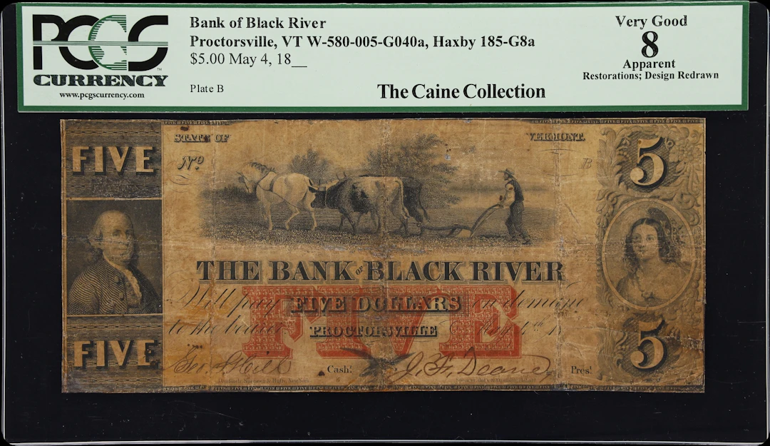 Proctorsville, Vermont. Bank of Black River. 18xx $5. PCGS Currency