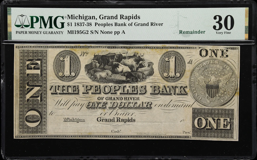 Grand Rapids, Michigan. Peoples Bank of Grand River. 18xx $1. PMG
