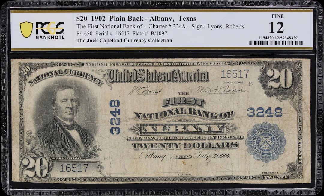 Albany, Texas. $20 1902 Plain Back. Fr. 650. First NB. Charter #3248.