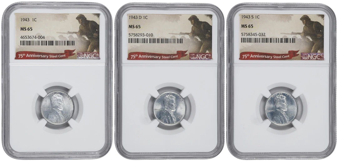 1943 Lincoln Cent. PDS Set. MS-65 (NGC).