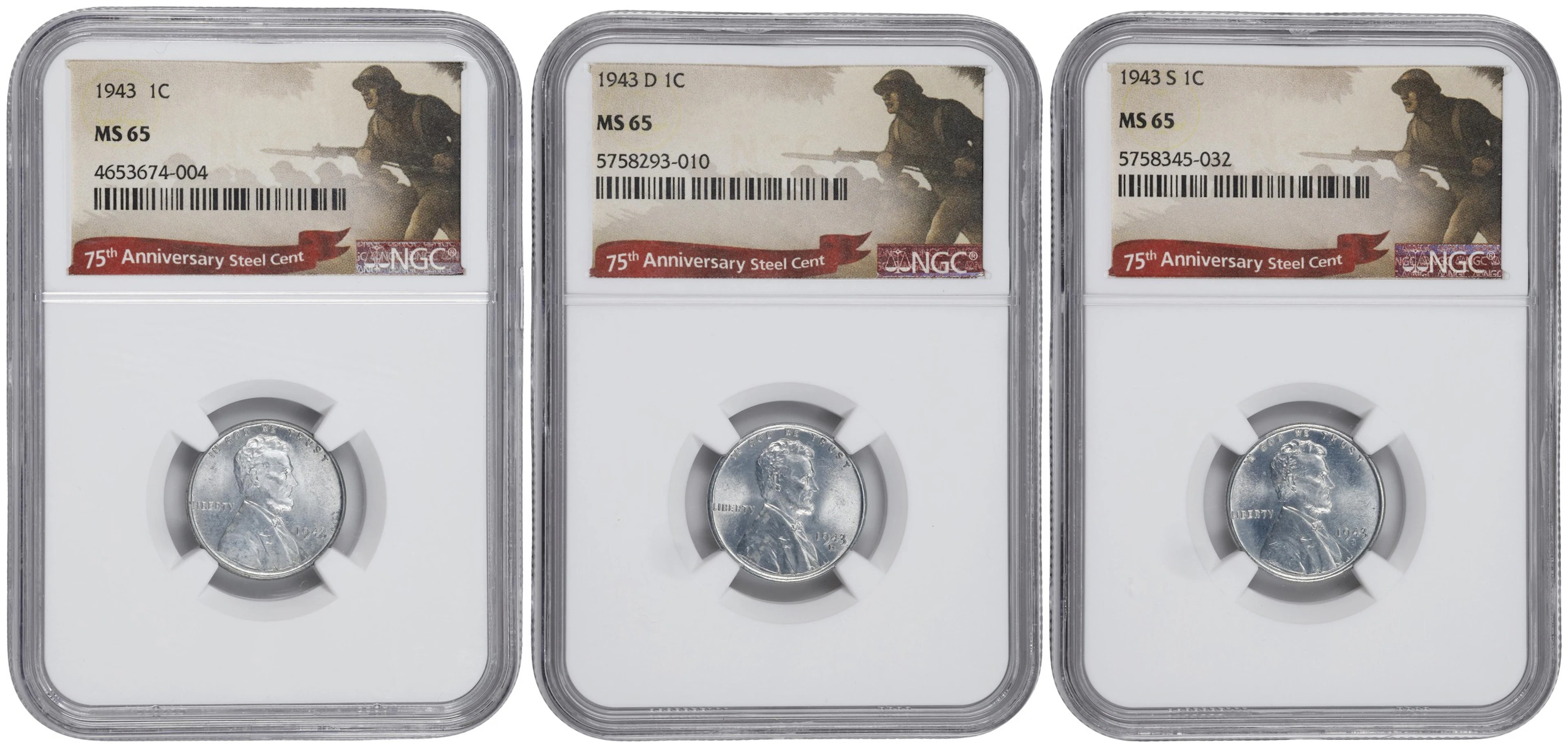 1943 Lincoln Cent. PDS Set. MS-65 (NGC).