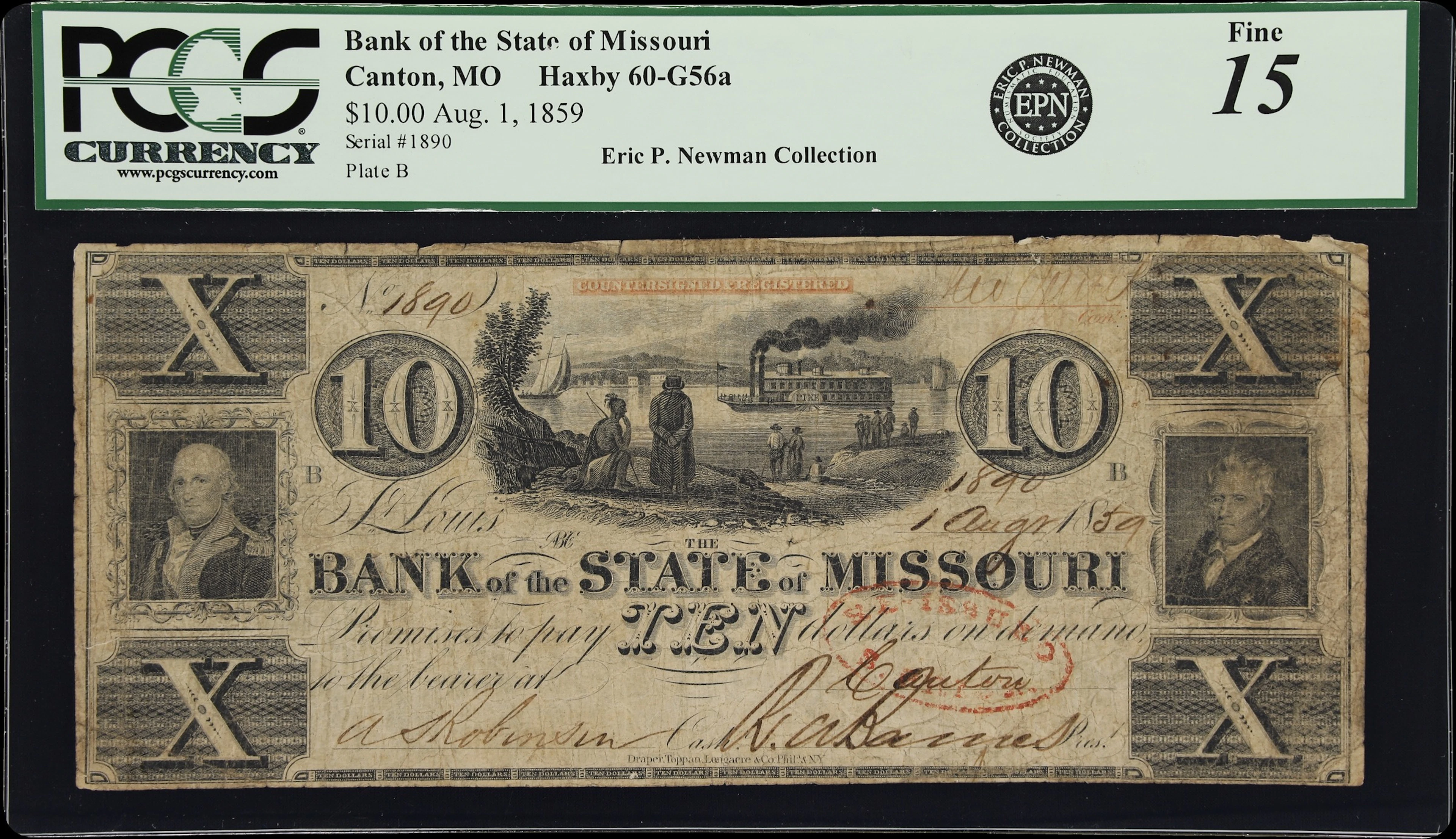 Canton, Missouri. Bank of the State of Missouri. 1859 $10. PCGS Currency