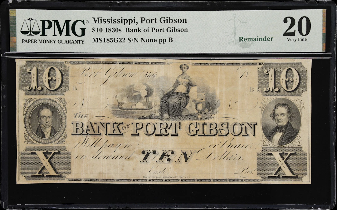 Port Gibson, Mississippi. Bank of Port Gibson. 18xx $10. PMG Very
