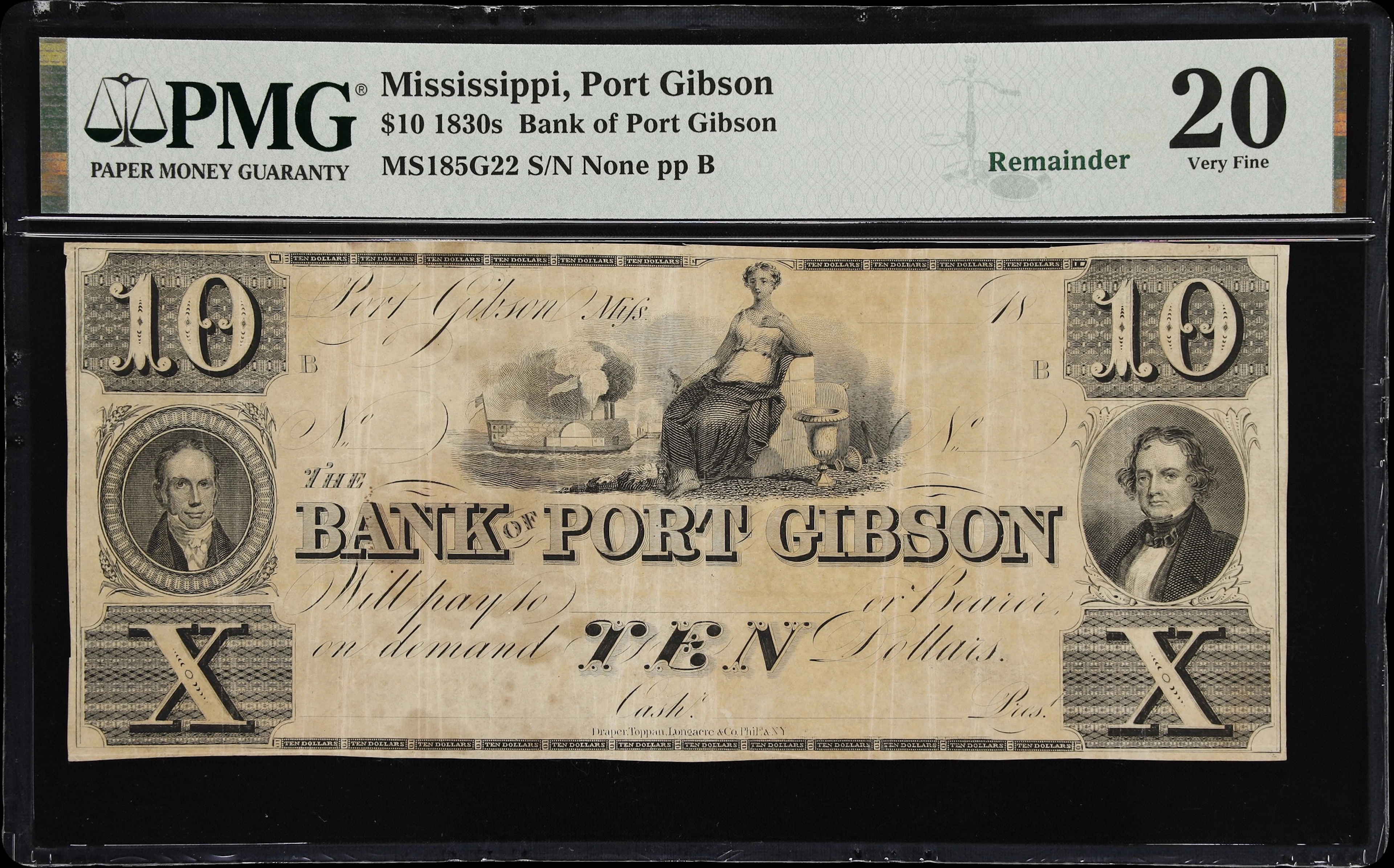 Port Gibson, Mississippi. Bank of Port Gibson. 18xx $10. PMG Very