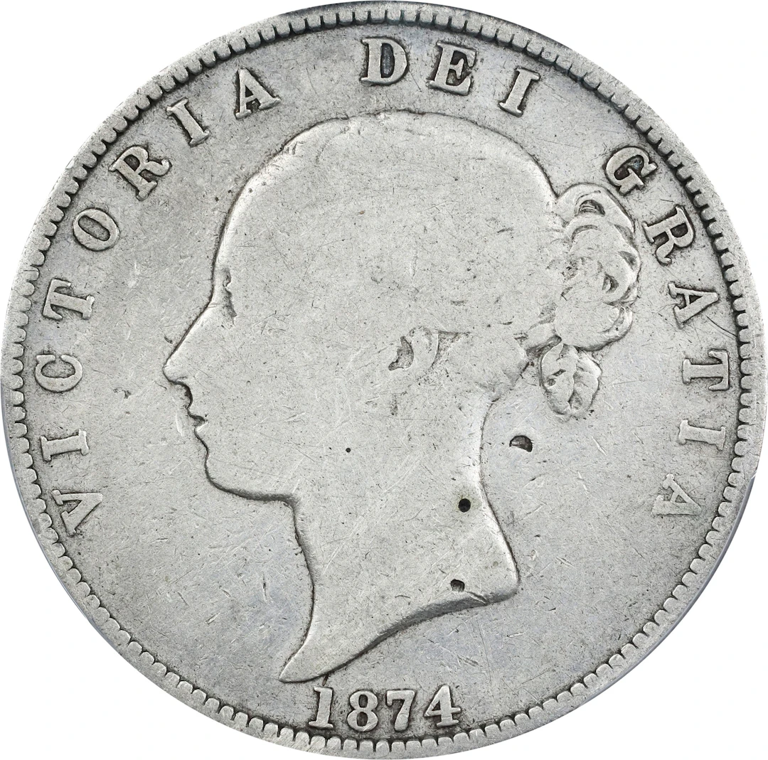 GREAT BRITAIN. 1/2 Crown, 1874. London Mint. Victoria. PCGS Genuine--Chopmark