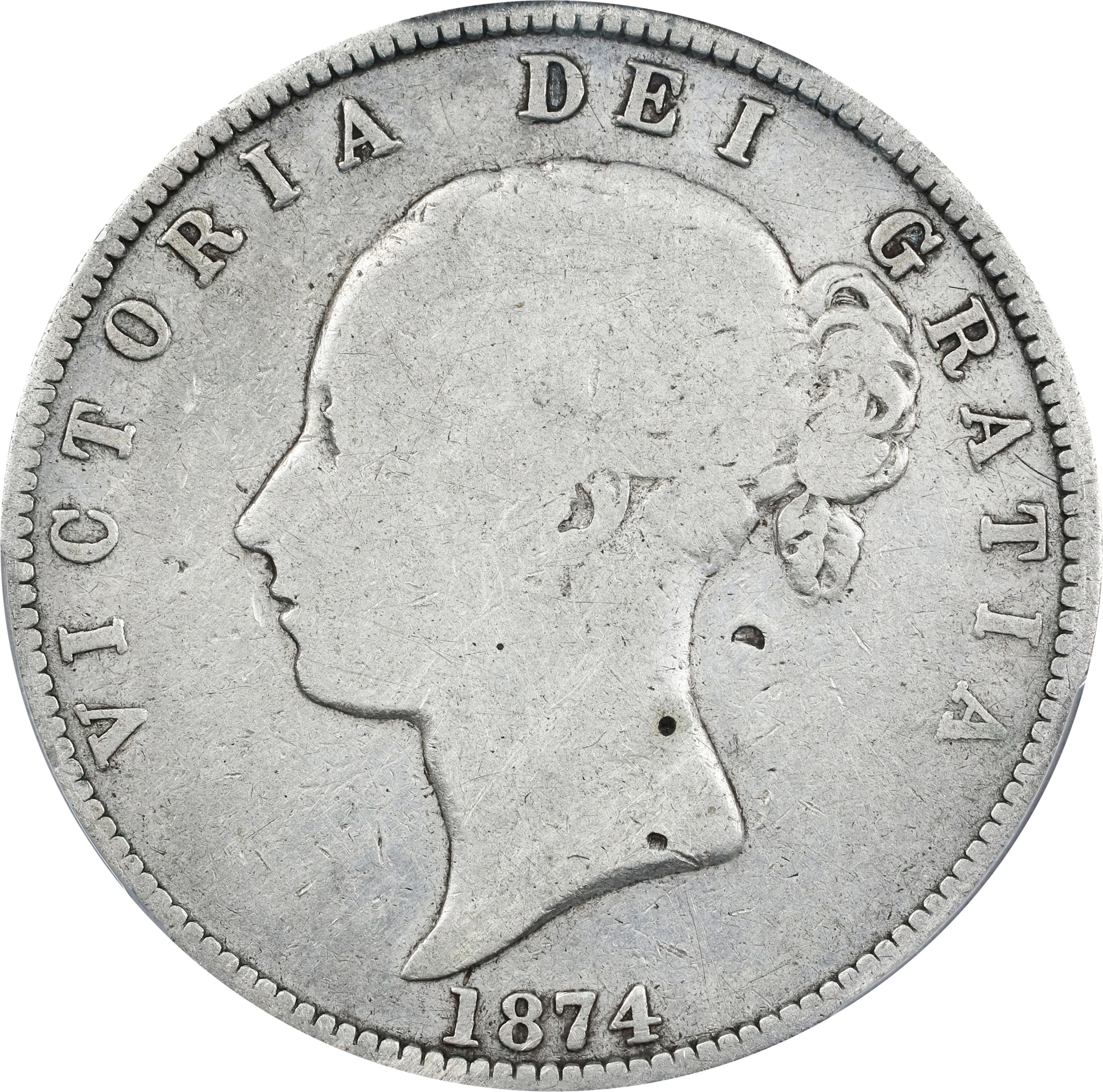 GREAT BRITAIN. 1/2 Crown, 1874. London Mint. Victoria. PCGS Genuine--Chopmark