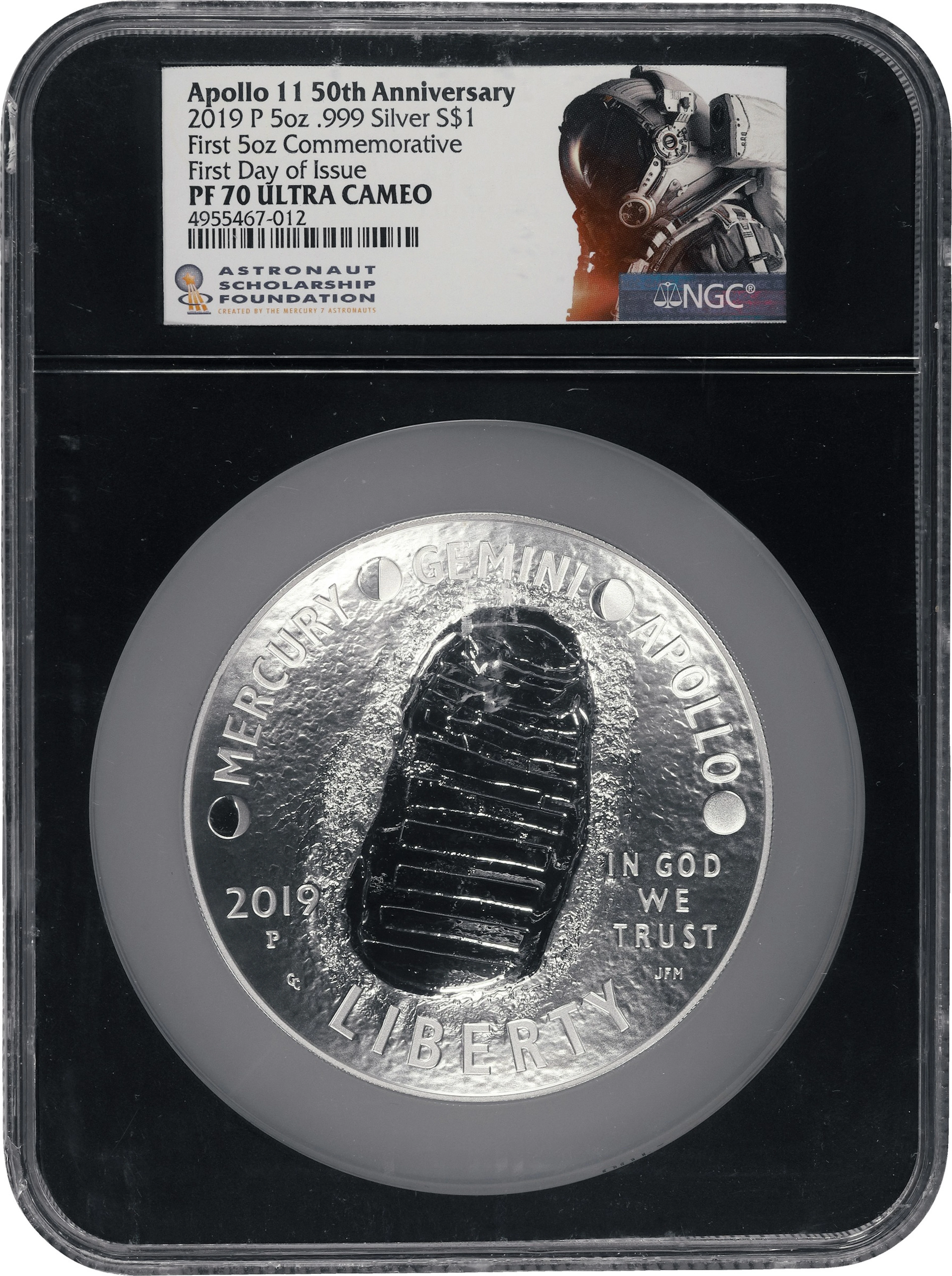 (5 oz, 155.52 g ASW). 2019-P Apollo 11 50th Anniversary 5 oz Commemorative