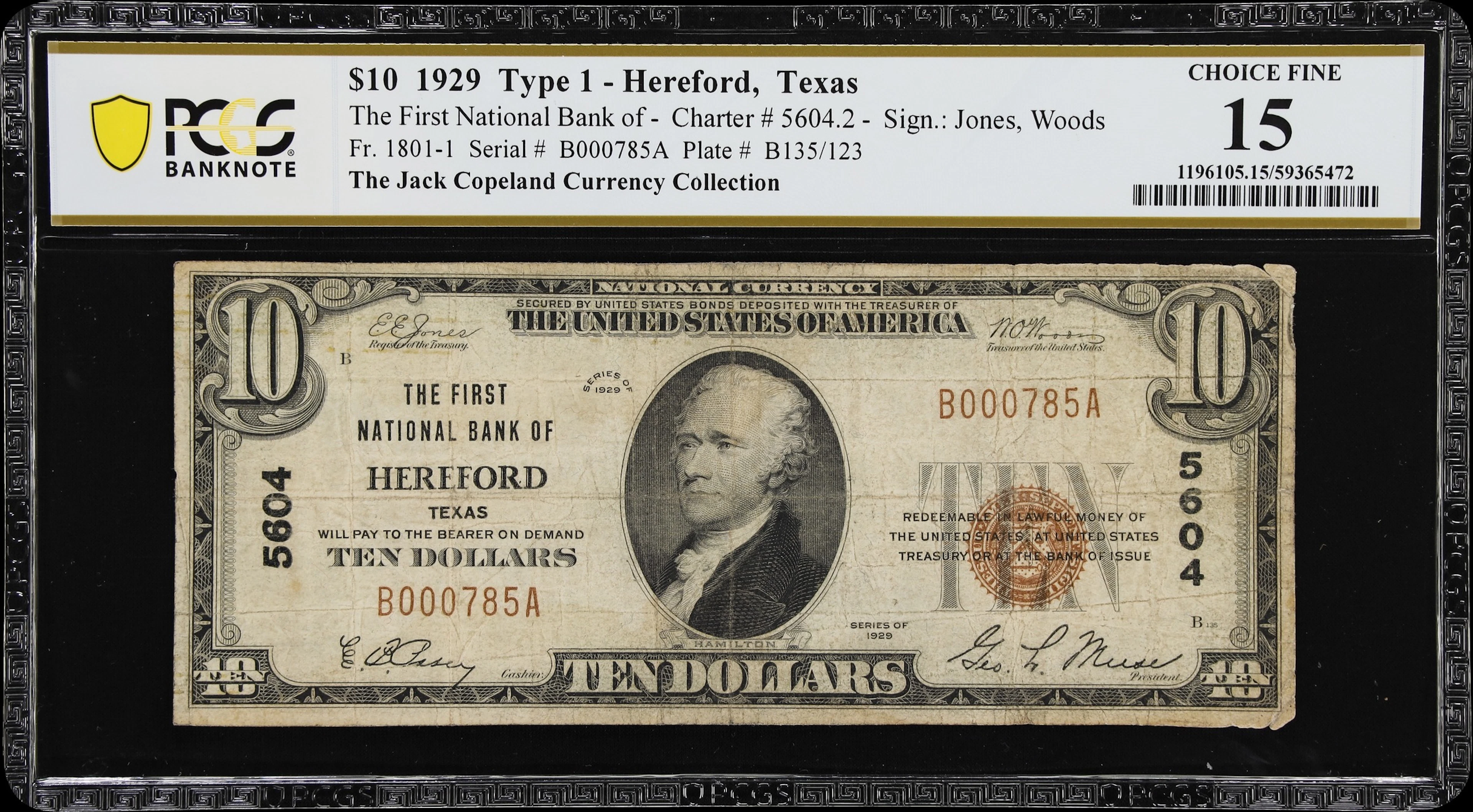 Hereford, Texas. $10 1929 Ty. 1. Fr. 1801-1. First NB. Charter #5604.