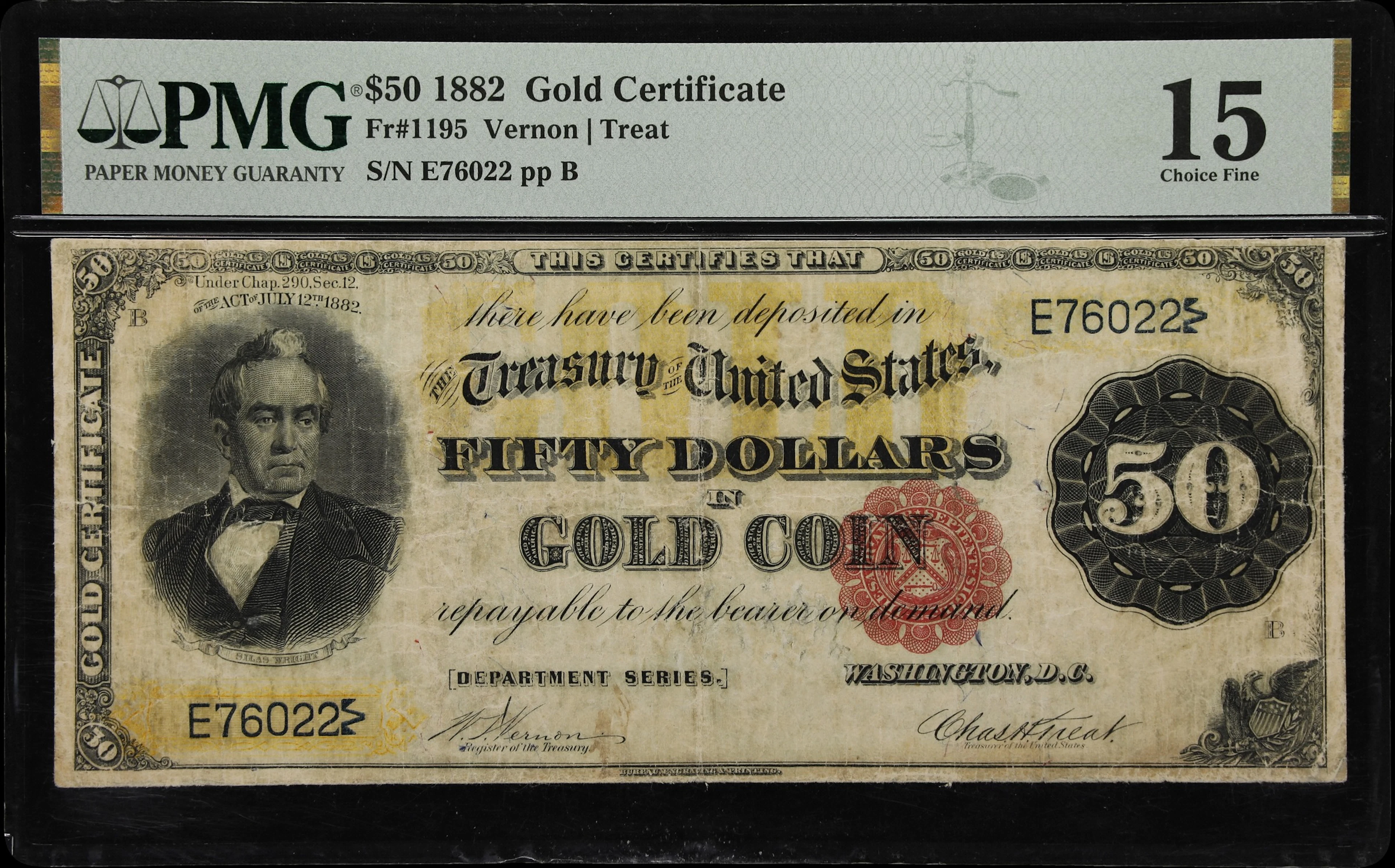 Fr. 1195. 1882 $50 Gold Certificate. PMG Choice Fine 15.