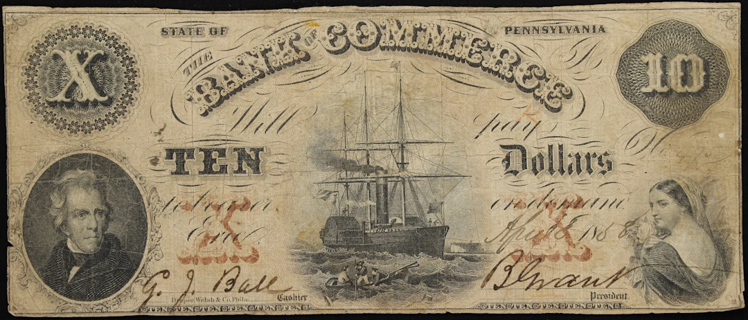 Erie, Pennsylvania. Bank of Commerce. 1858 $10. Fine.