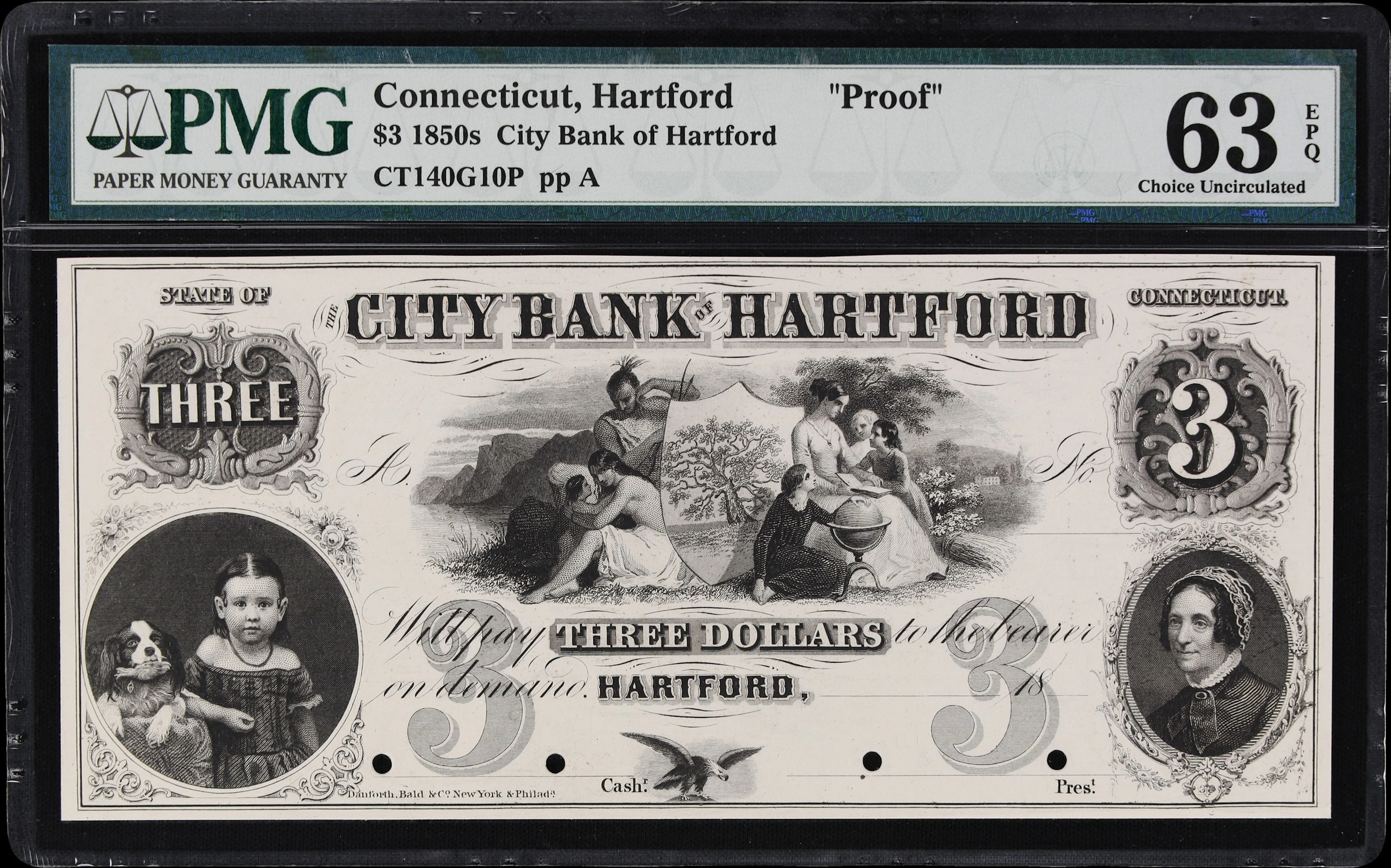 Hartford, Connecticut. City Bank of Hartford. 18xx $3. PMG Choice