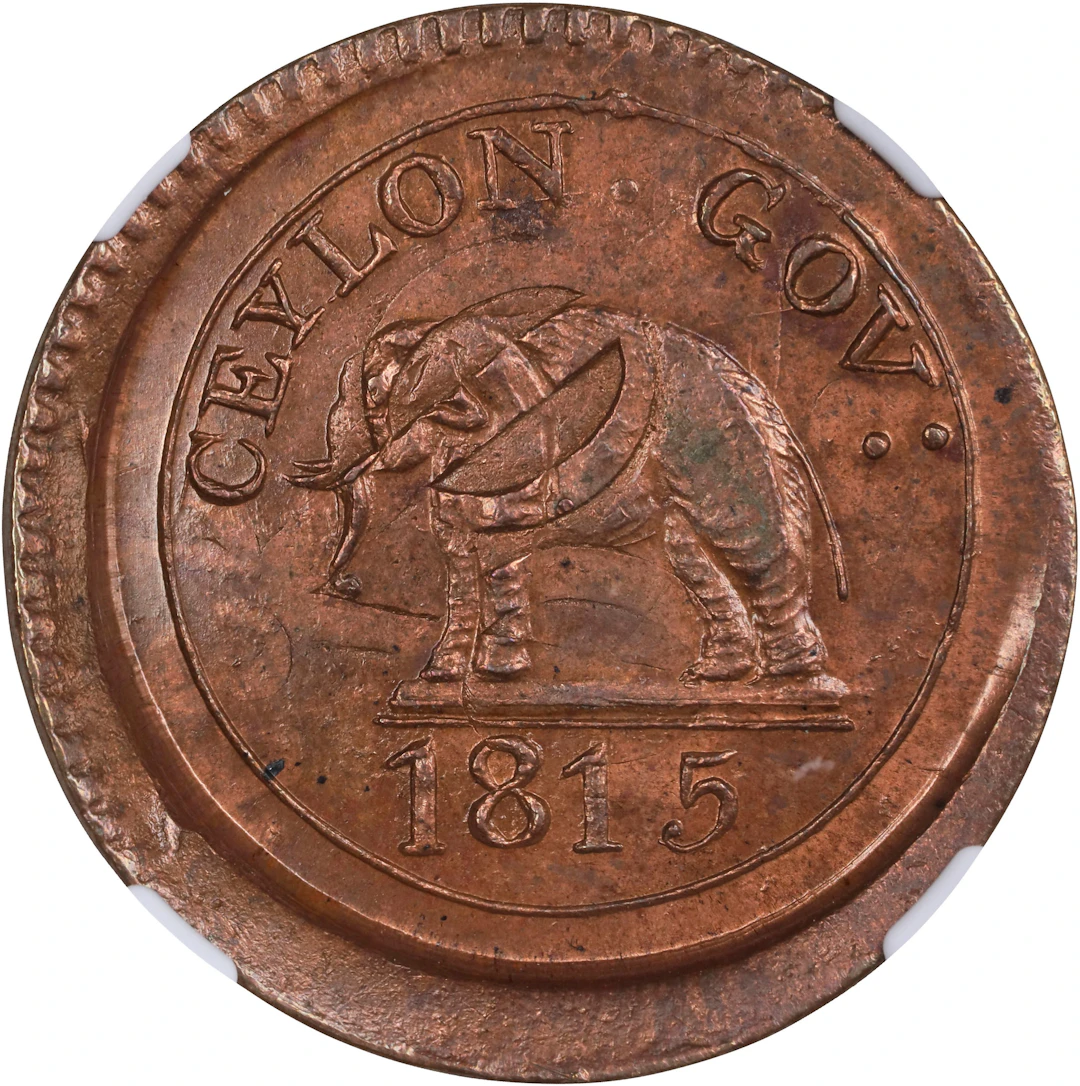 CEYLON. Copper Fanam (1/12 Rixdollar) Pattern, 1815. NGC MS-62 Red Brown.
