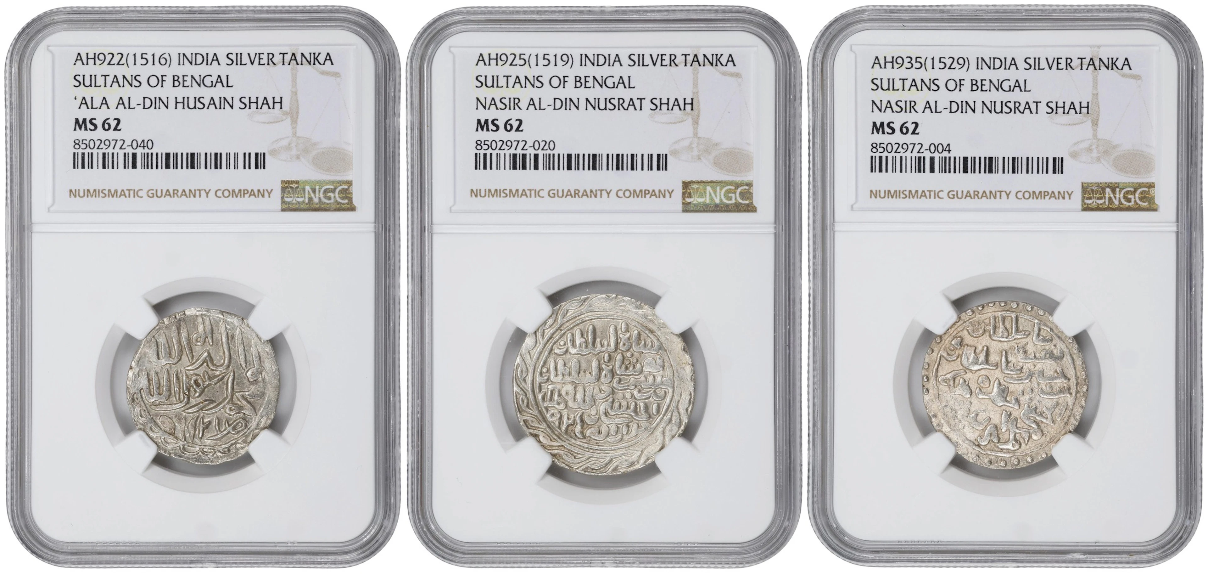 INDIA. Bengal Sultanate. Trio of Silver Tankas (3 Pieces), AH 922-935