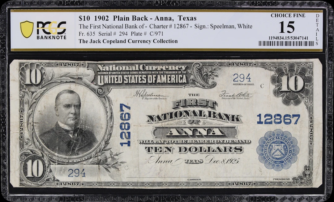 Anna, Texas. $10 1902 Plain Back. Fr. 635. First NB. Charter #12867.