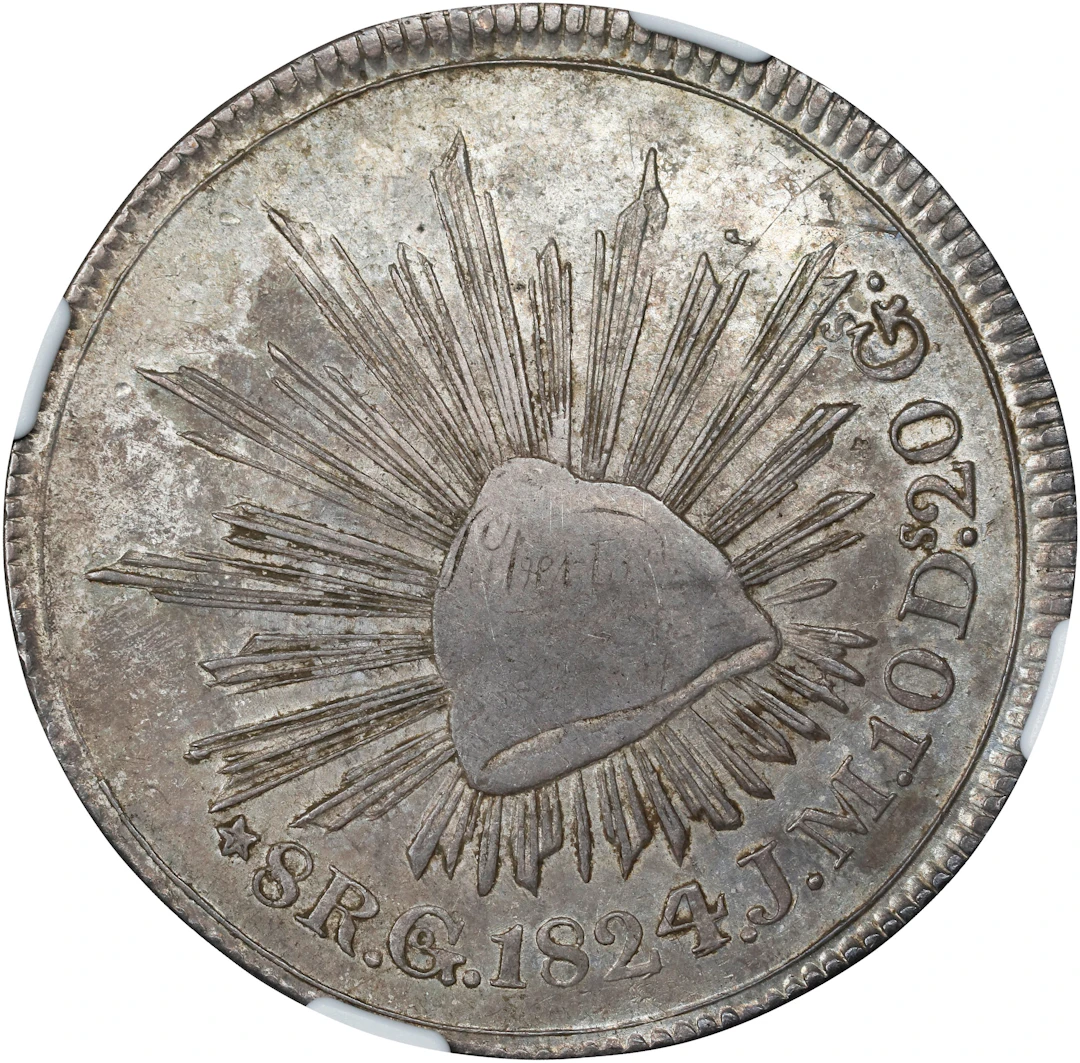 MEXICO. "Hookneck" 8 Reales, 1824-Go JM. Guanajuato Mint. NGC AU-53.