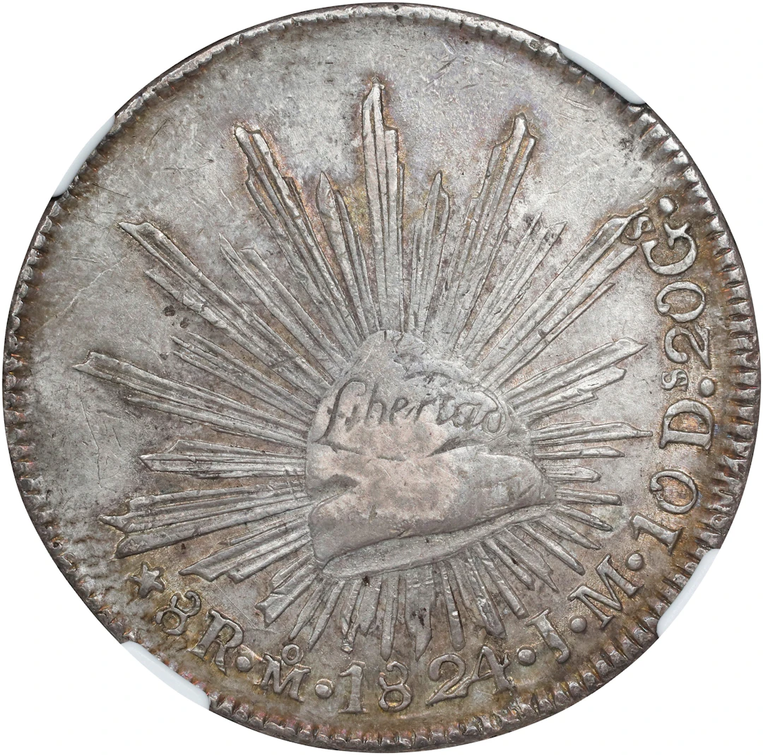 MEXICO. "Hookneck" 8 Reales, 1824-Mo JM. Mexico City Mint. NGC AU-53.