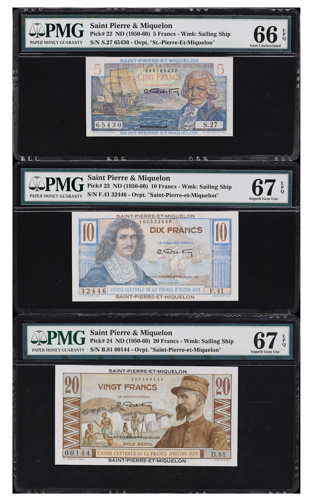 (◊) SAINT PIERRE & MIQUELON. Lot of (3). Caisse Centrale de la France