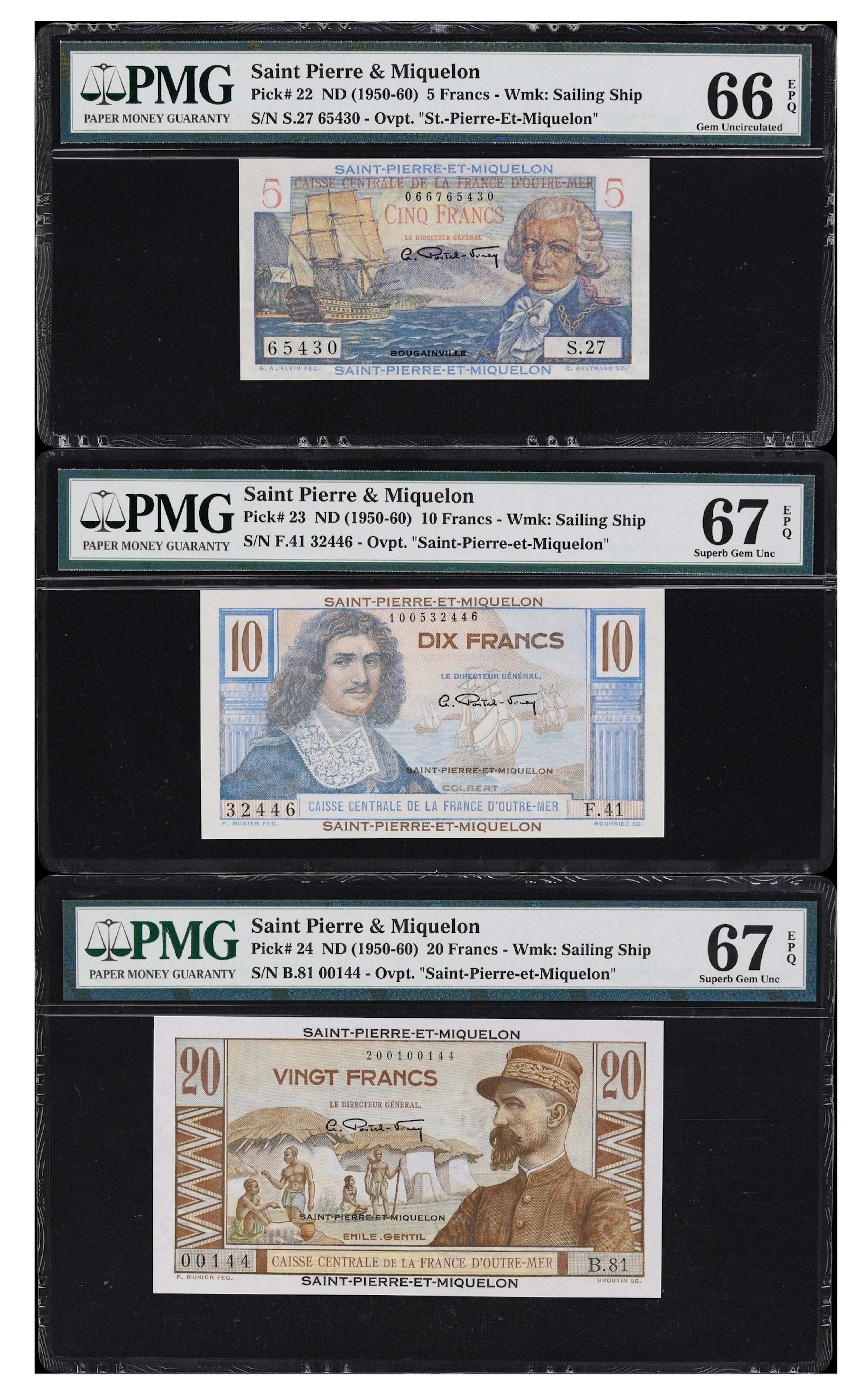 (◊) SAINT PIERRE & MIQUELON. Lot of (3). Caisse Centrale de la France