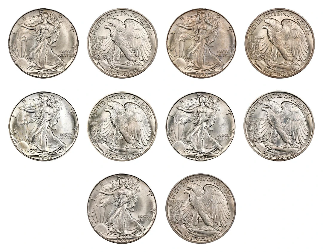 Lot of (5) 1941-D Walking Liberty Half Dollars. MS-65 (PCGS). OGH.