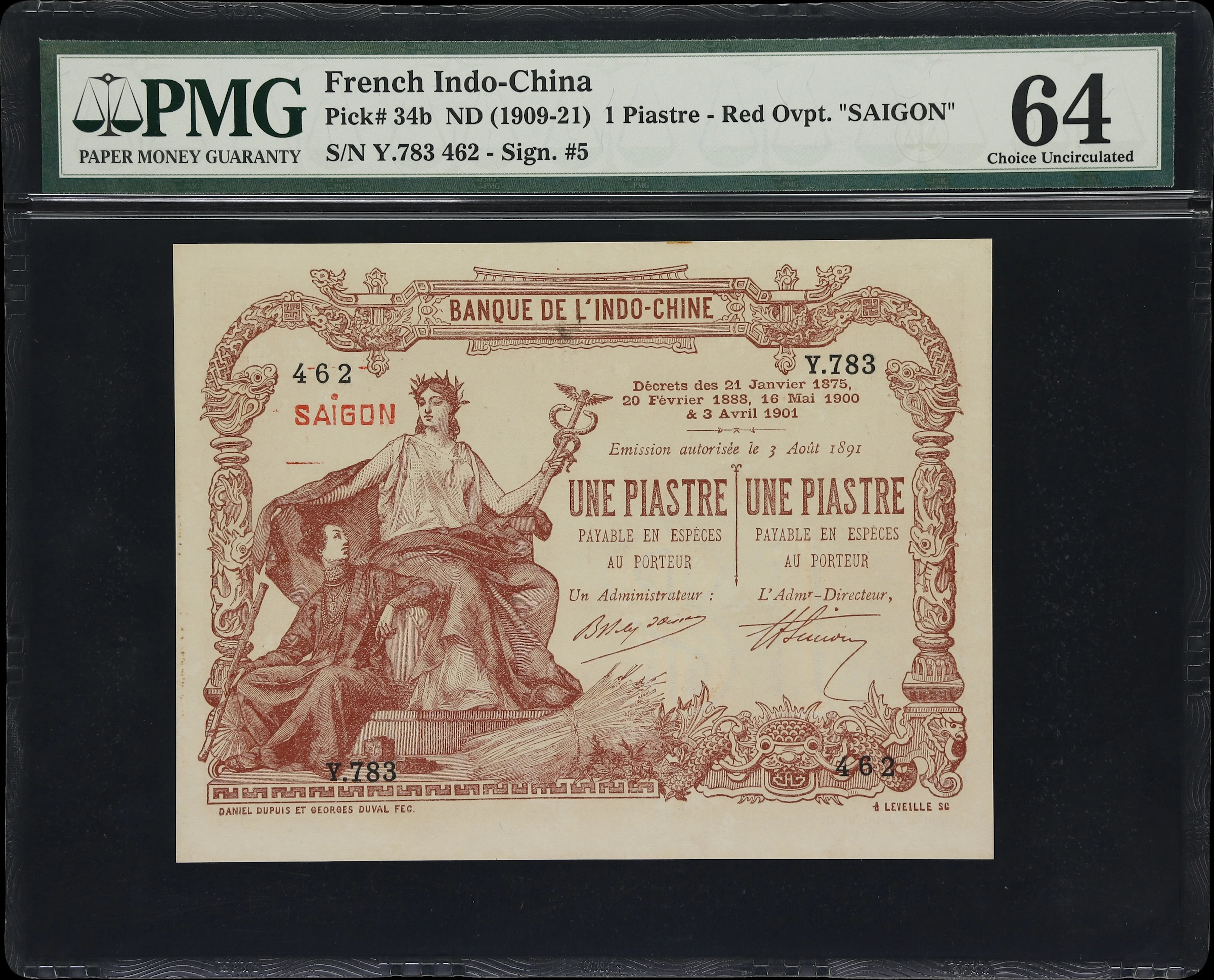 FRENCH INDO-CHINA. Banque de l'Indochine. 1 Piastre, ND (1909-21).