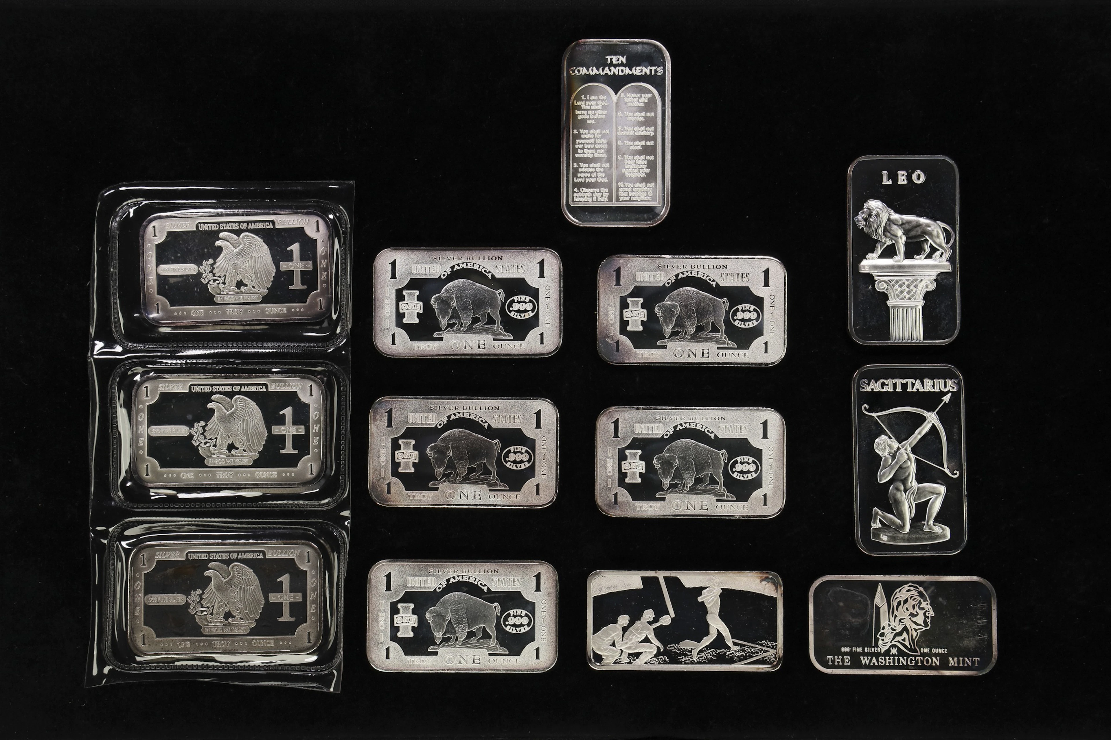(13 oz, 404.352 g ASW). Lot of (13) Assorted Refineries 1 oz Silver Bars.