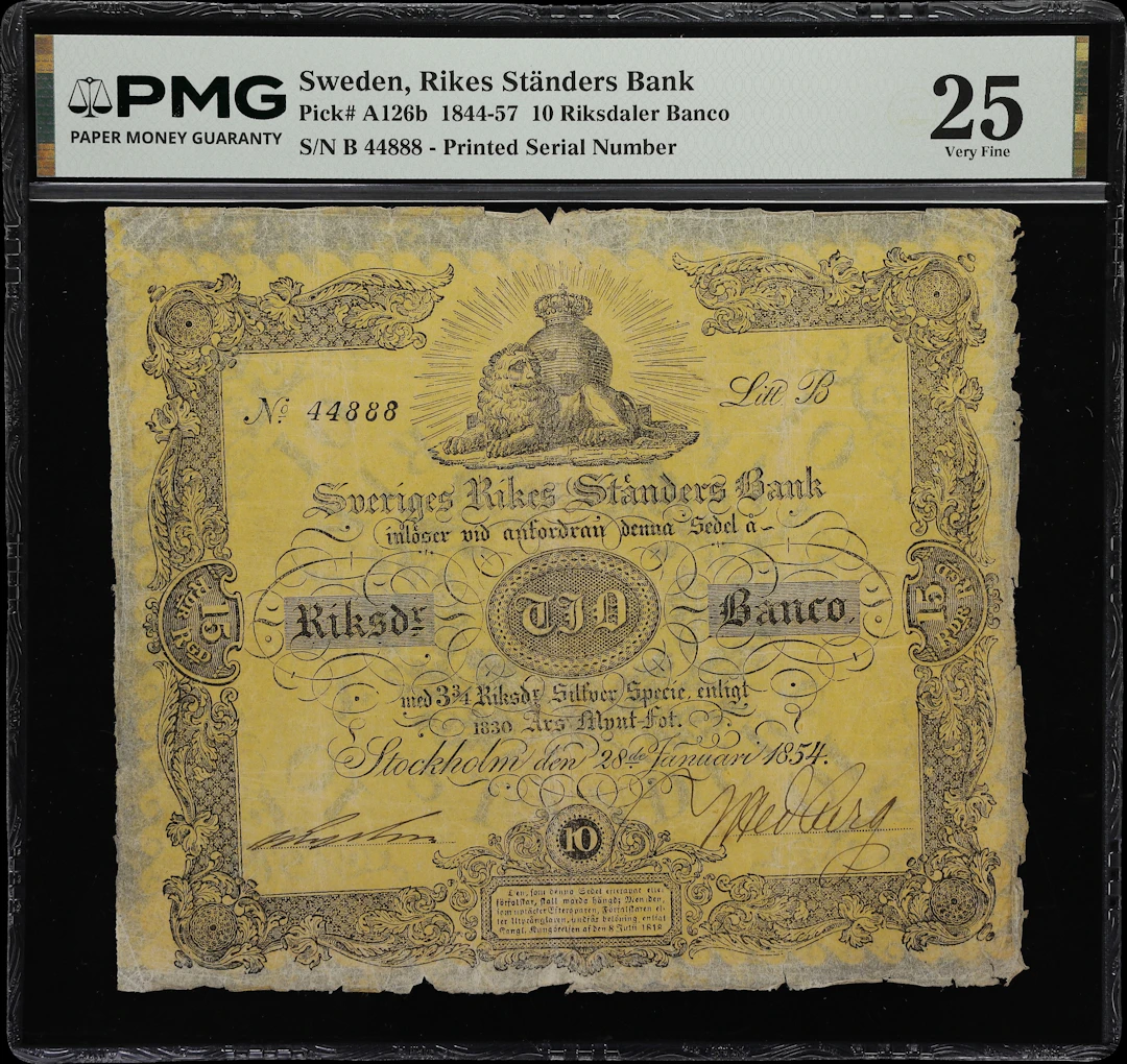 (◊) SWEDEN. Rikes Standers Bank. 10 Riksdaler Banco, 28.1.1854. P-A126b.