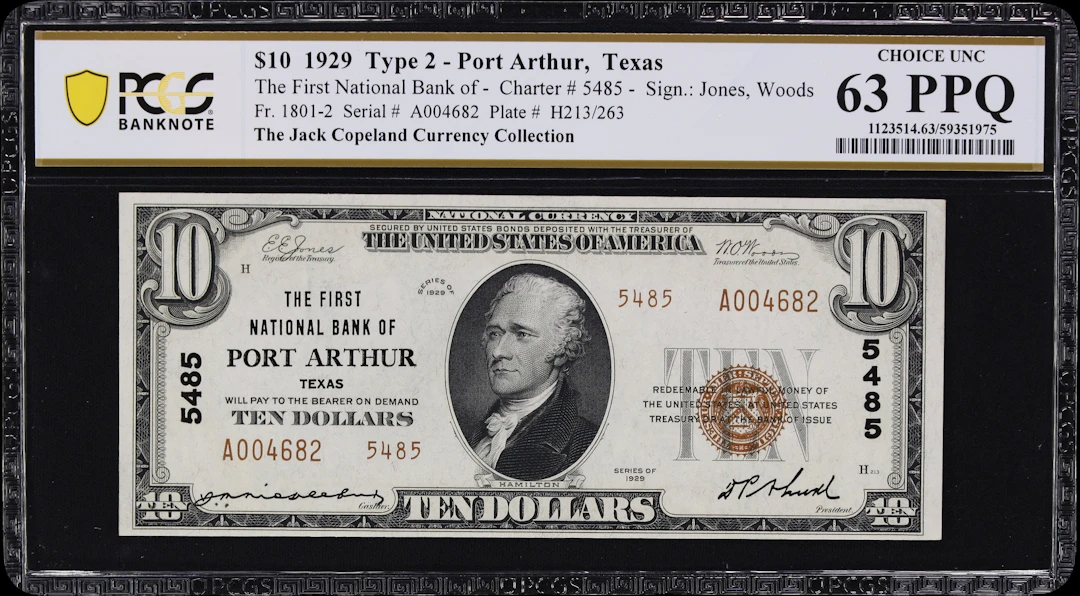 Port Arthur, Texas. $10 1929 Ty. 2. Fr. 1801-2. First NB. Charter
