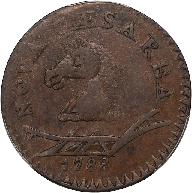 1788 New Jersey Copper. Maris 50-f, W-5475. Rarity-3. Head Left. EF-45 (PCGS).