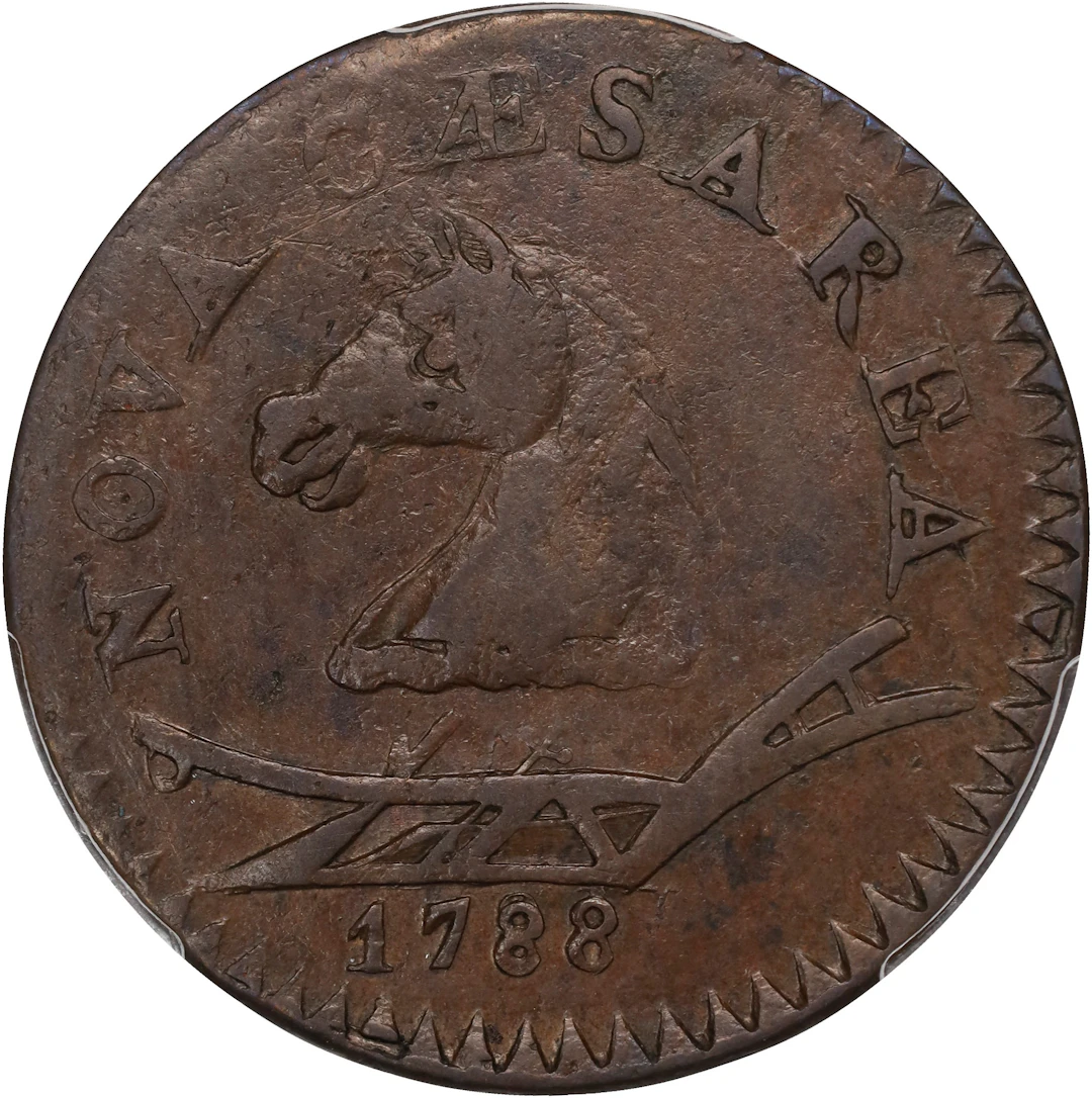 1788 New Jersey Copper. Maris 50-f, W-5475. Rarity-3. Head Left. EF-45 (PCGS).