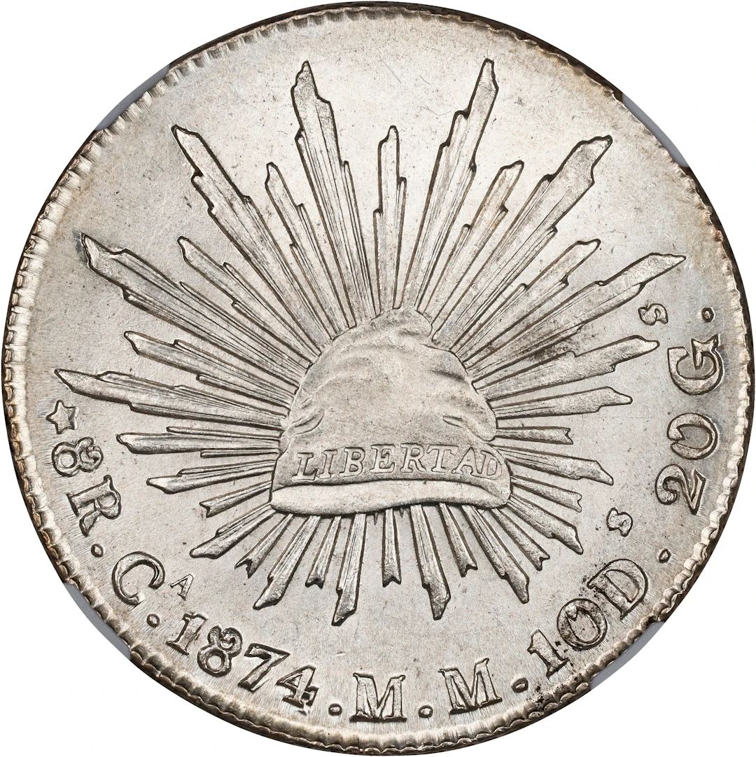 MEXICO. 8 Reales, 1874-Ca MM. Chihuahua Mint. NGC MS-61.