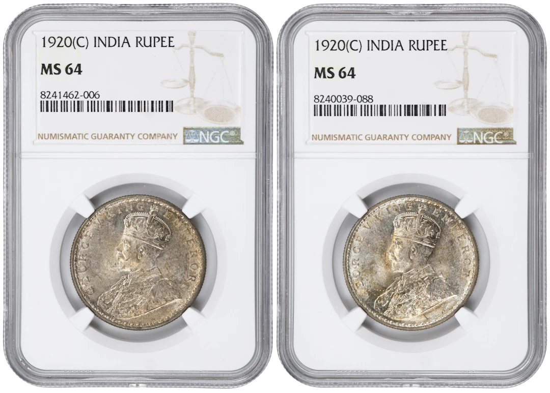 INDIA. Duo of Rupees (2 Pieces), 1920-(C). Calcutta Mint. George V.