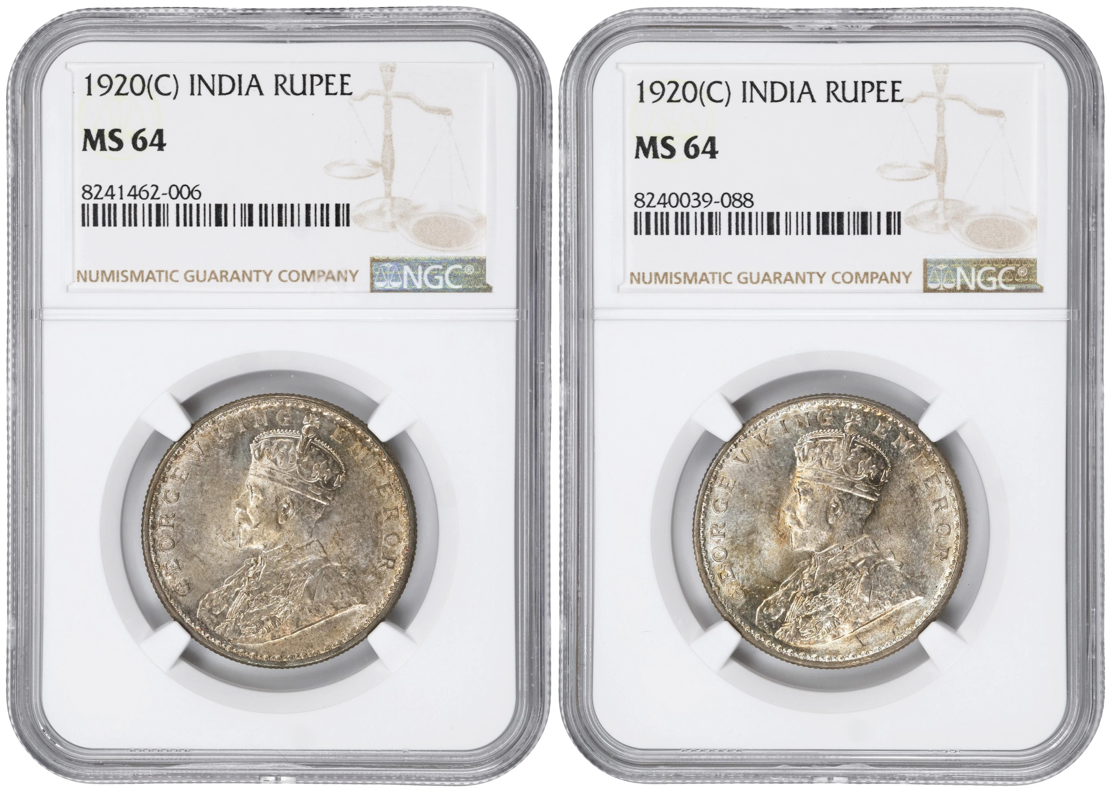 INDIA. Duo of Rupees (2 Pieces), 1920-(C). Calcutta Mint. George V.