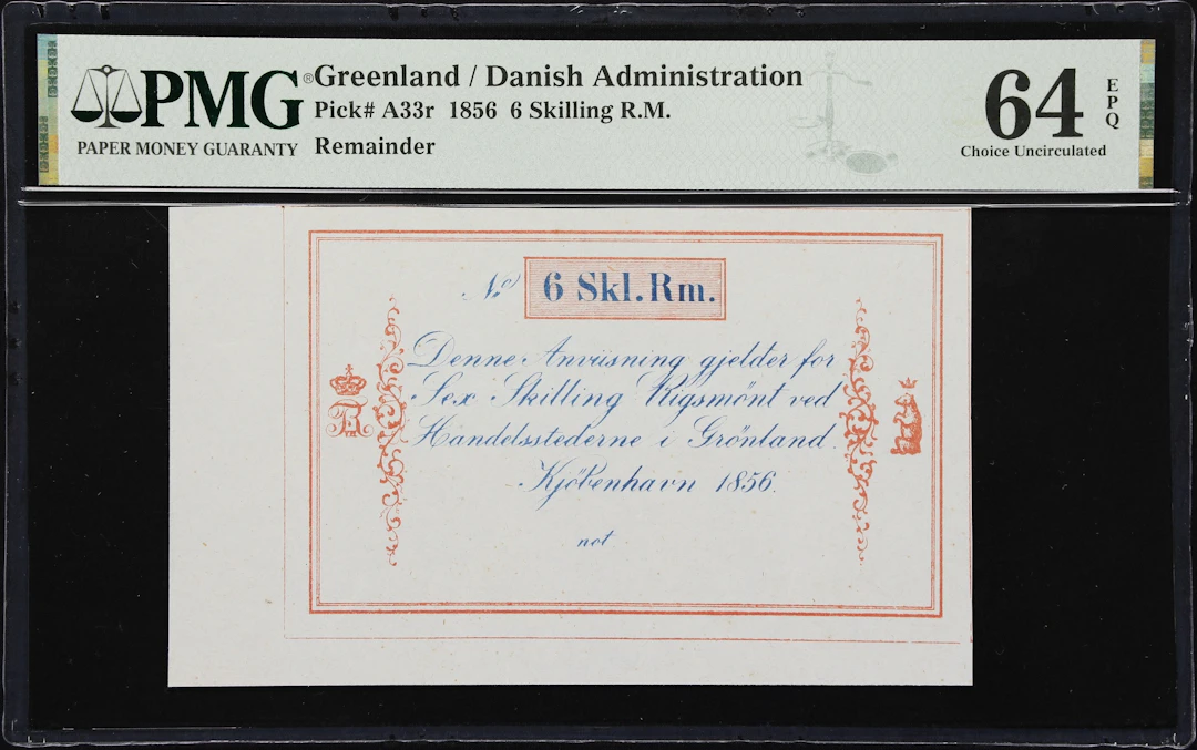 (◊) GREENLAND. Handelsstederne i Gronland. 6 Skilling R.M., 1856.