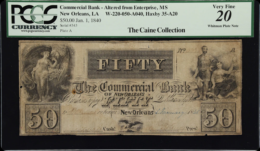 New Orleans, Louisiana. Commercial Bank of New Orleans. 1840 $50.