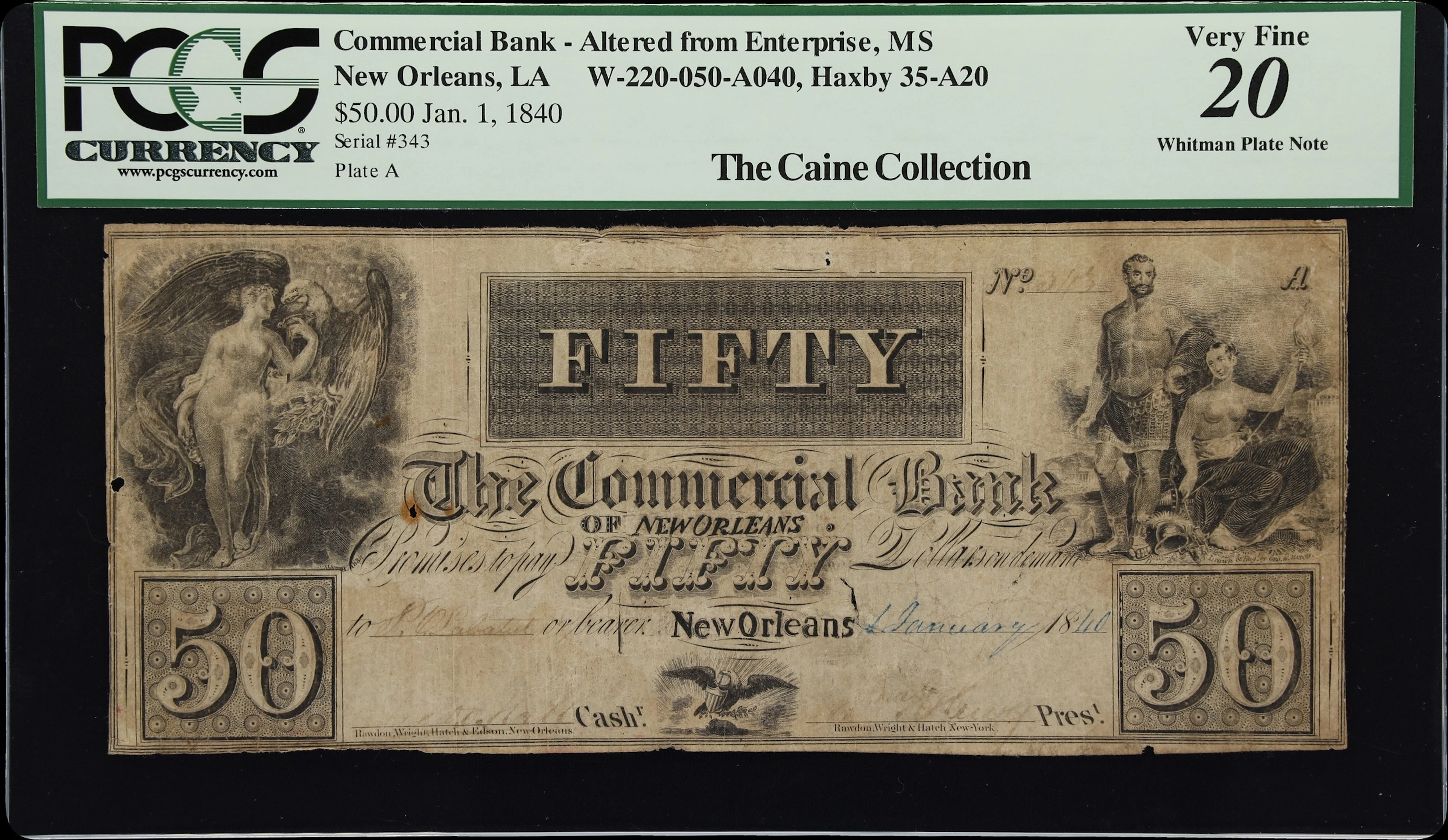 New Orleans, Louisiana. Commercial Bank of New Orleans. 1840 $50.