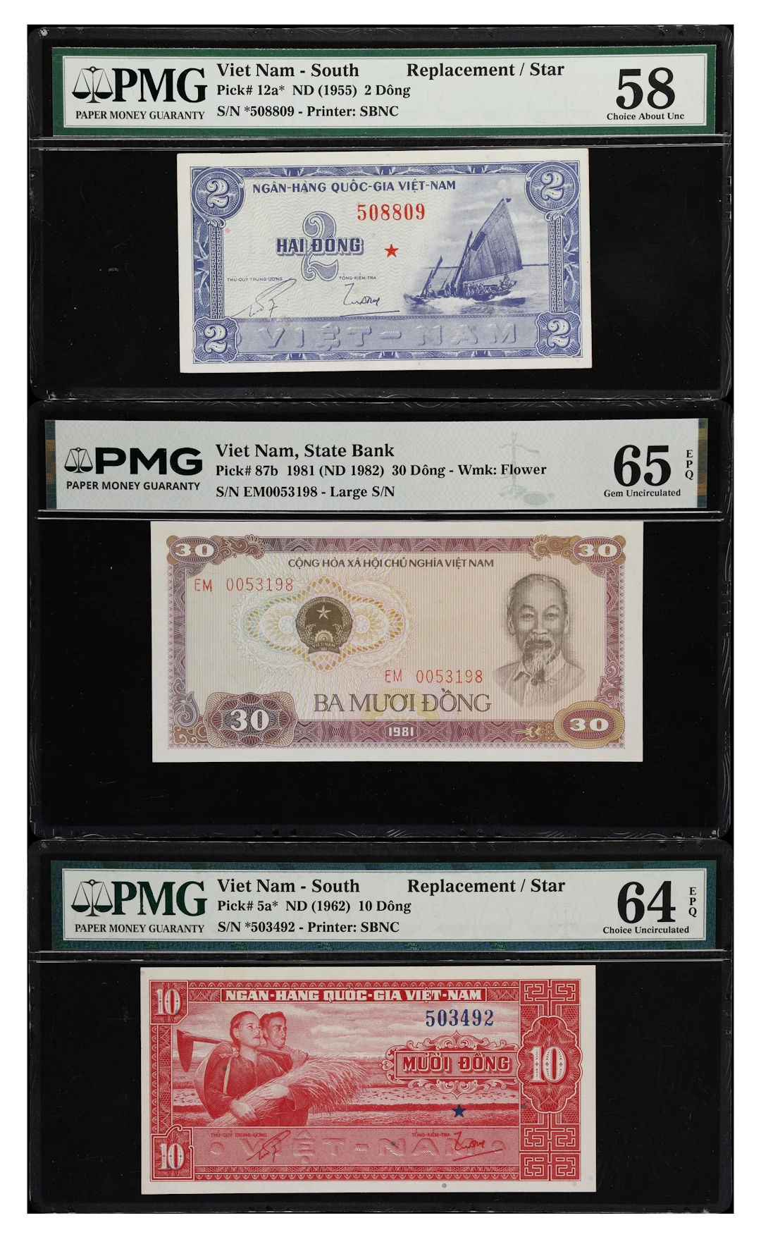 VIETNAM & SOUTH VIETNAM. Lot of (3). National Bank of Vietnam & State