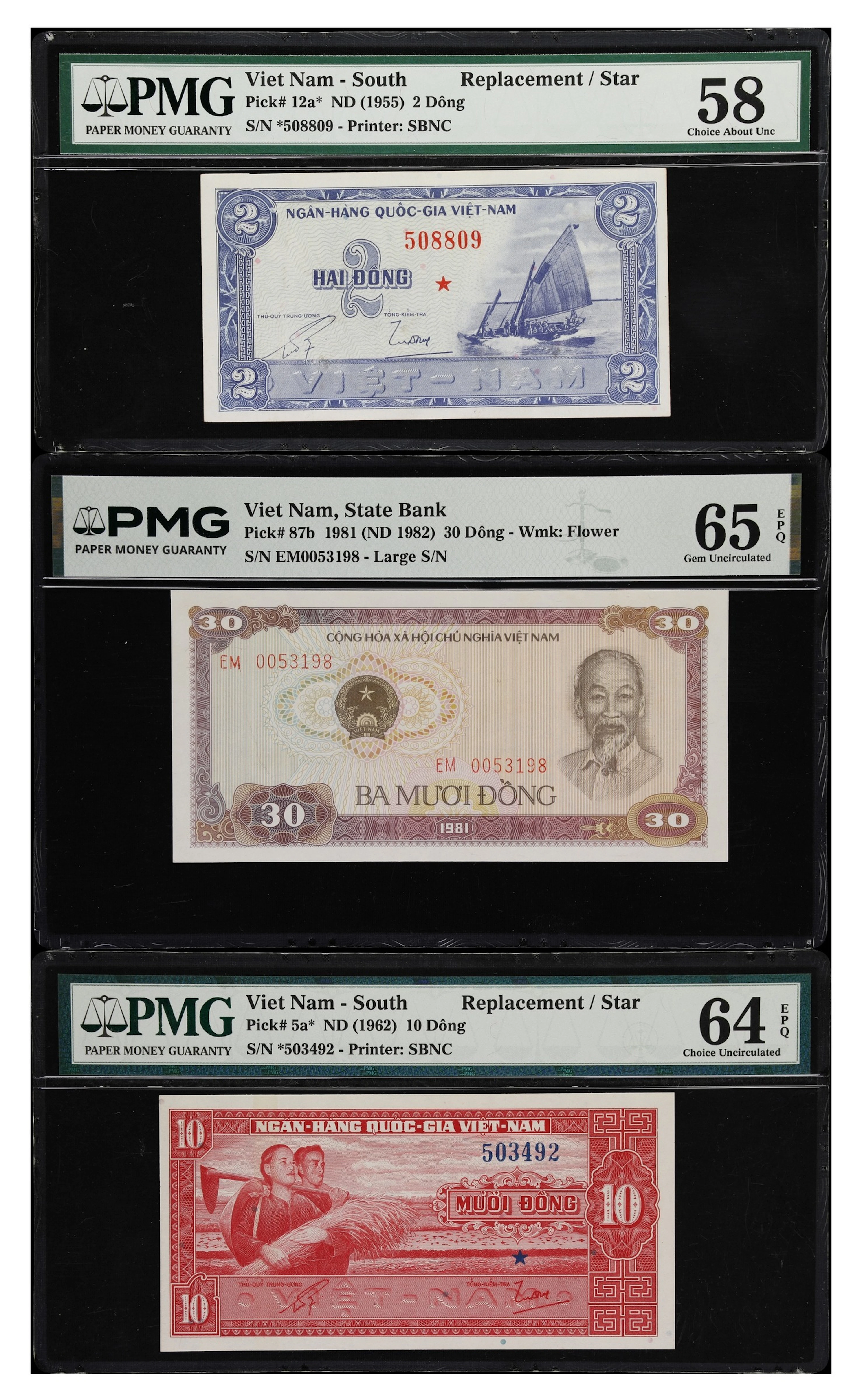 VIETNAM & SOUTH VIETNAM. Lot of (3). National Bank of Vietnam & State
