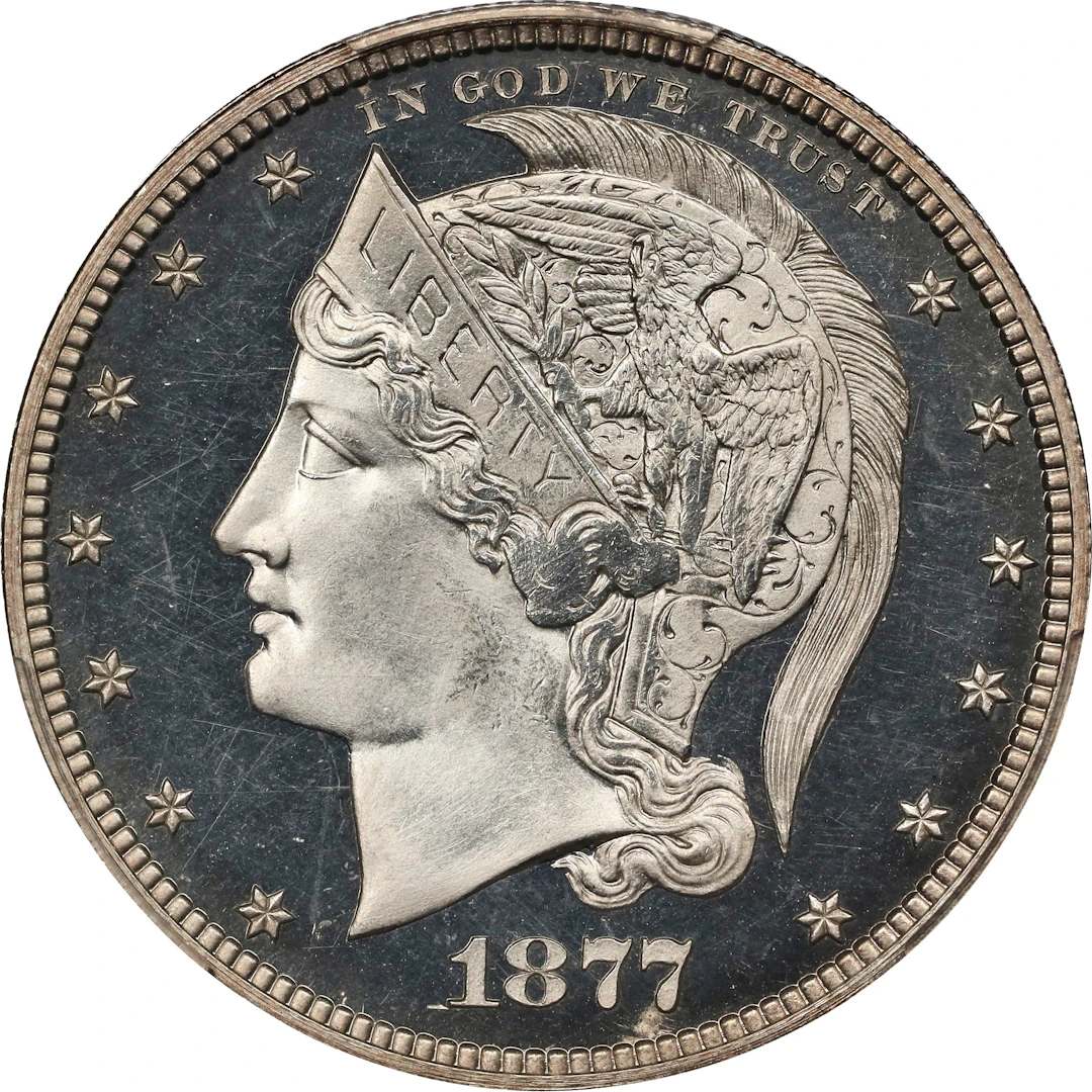 1877 Pattern Half Dollar. Judd-1526, Pollock-1694. Rarity-7+. Silver.