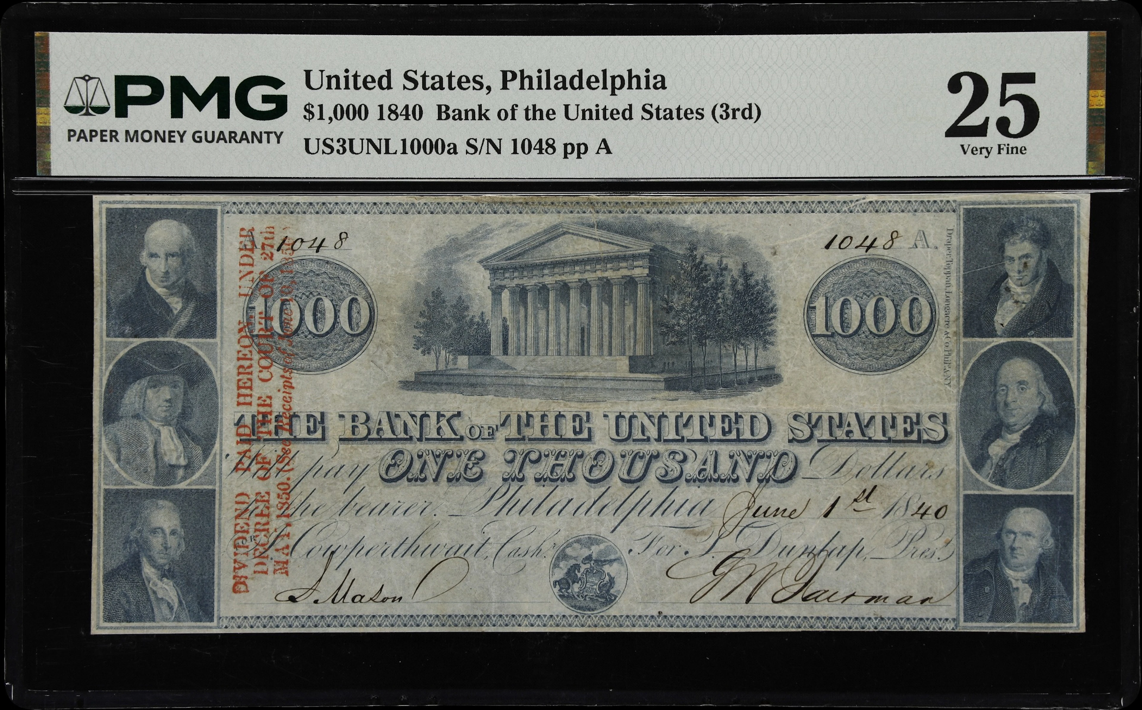 Philadelphia, Pennsylvania. Bank of the United States (3rd). 1840