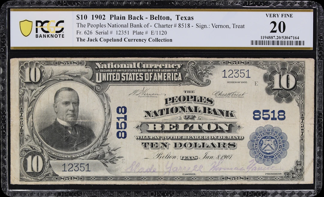 Belton, Texas. $10 1902 Plain Back. Fr. 626. Peoples NB. Charter #8518.